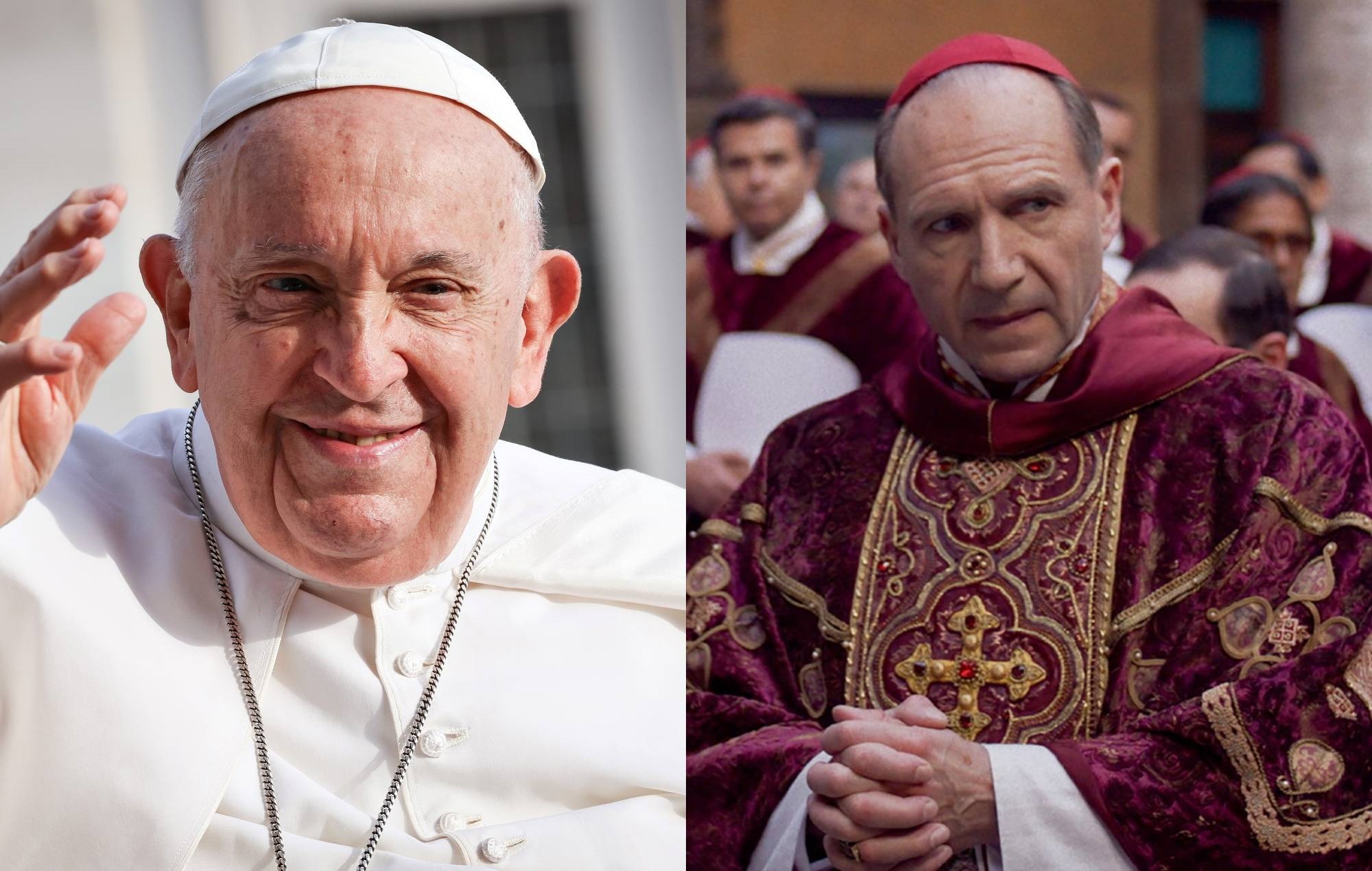 Pope Francis and Ralph Fiennes in 'Conclave'