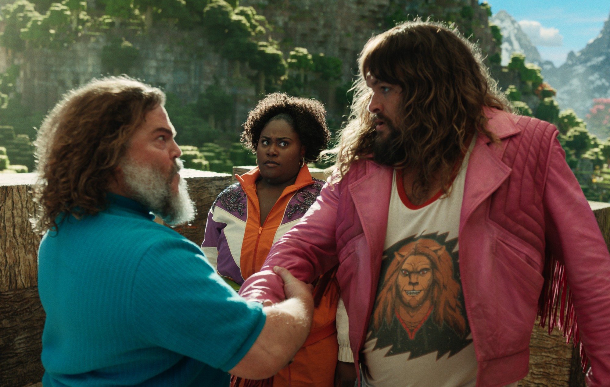 Jack Black, Danielle Brooks and Jason Momoa in 'A Minecraft Movie'.
