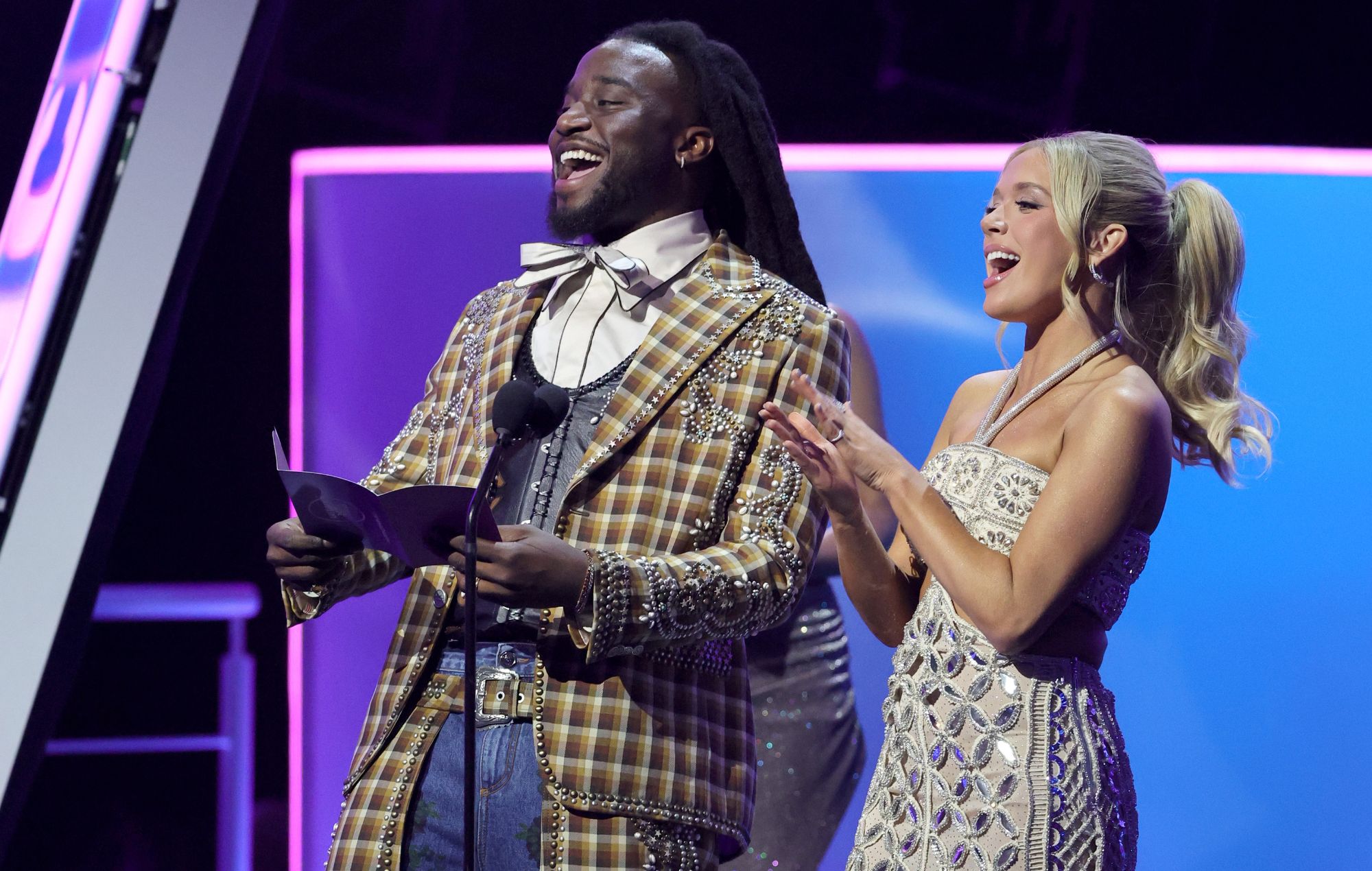Shaboozey and Megan Moroney at the 2025 AMAs