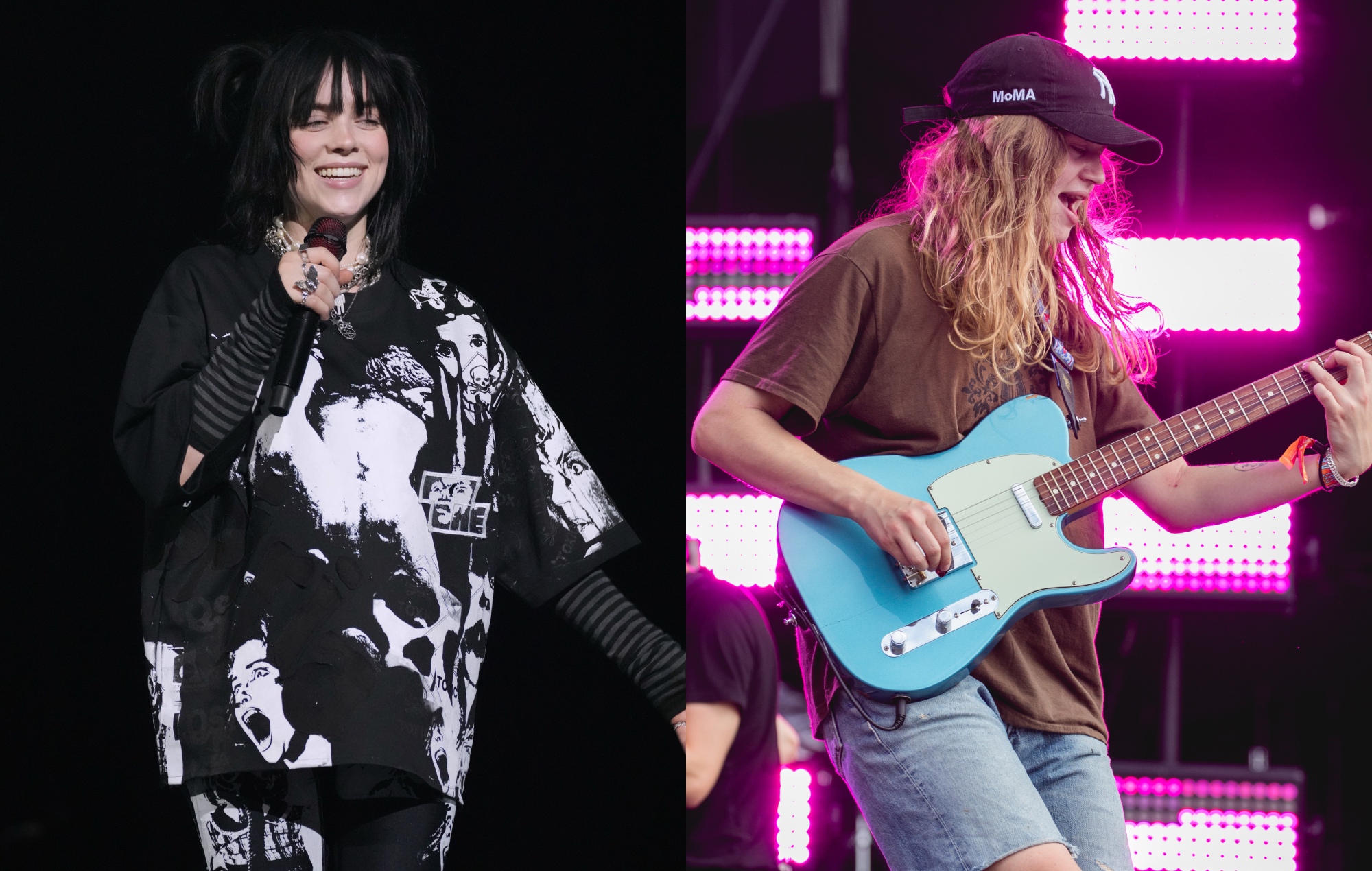 side-by-side images of Billie Eilish and Girl In Red performing live