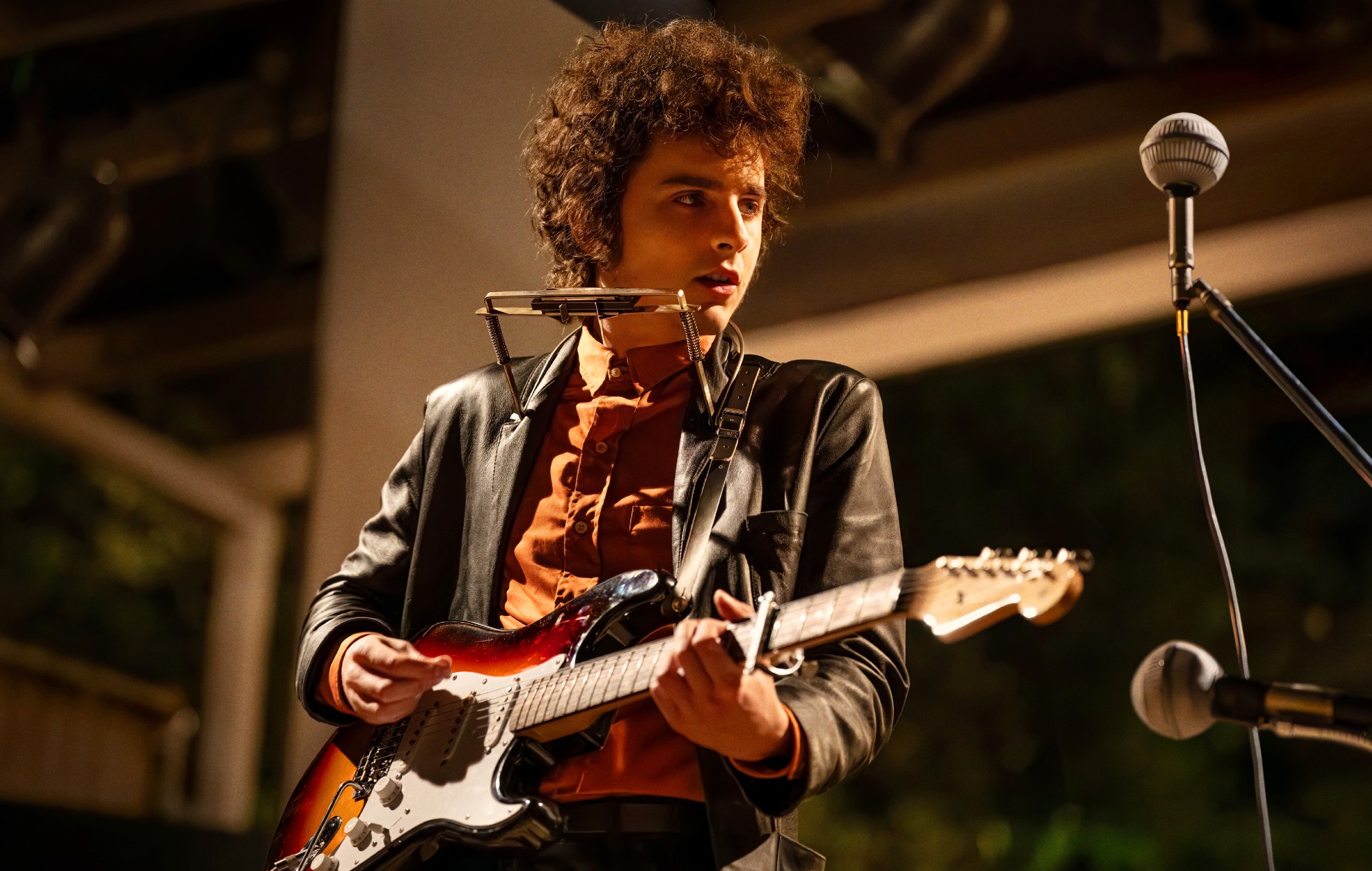 Timothée Chalamet as Bob Dylan in 'A Complete Unknown'.