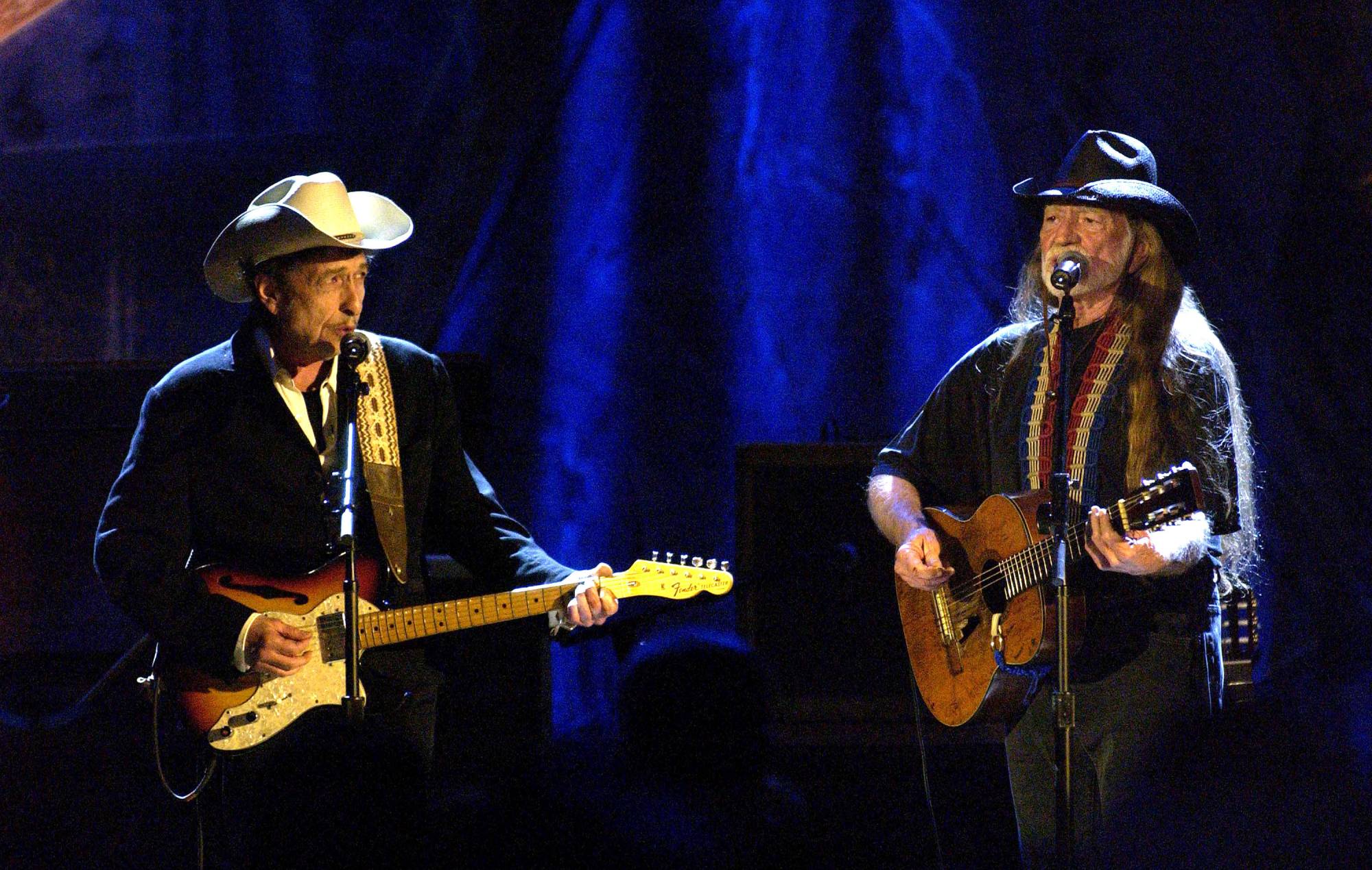 Bob Dylan and Willie Nelson during Willie Nelson and Friends: "Outlaws & Angels" - Show 2004 (Photo by M. Caulfield/WireImage for NBC Universal Photo Department)