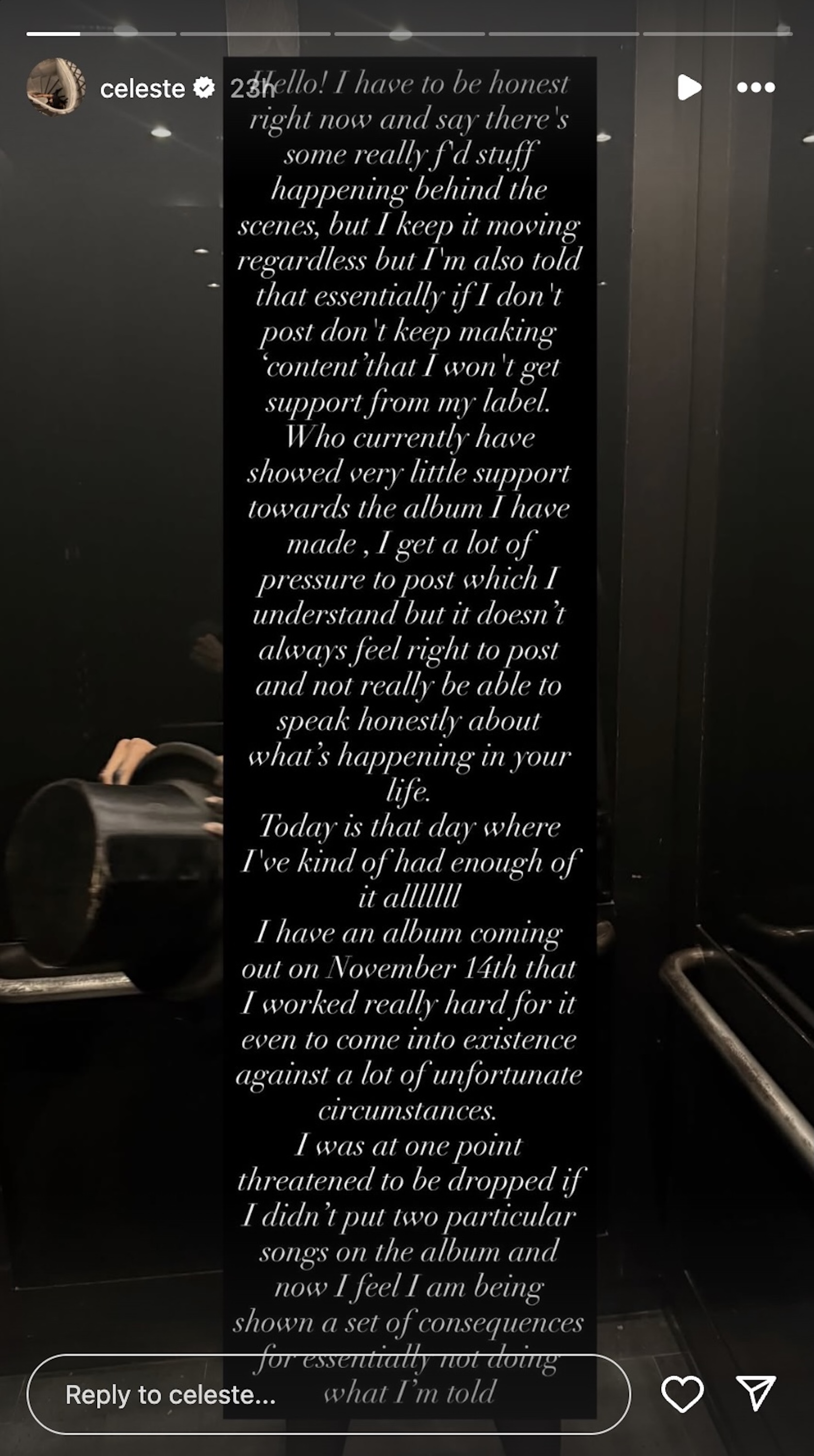 Celeste Instagram Screenshot 24/10/2025. CREDIT: @Celeste/Instagram