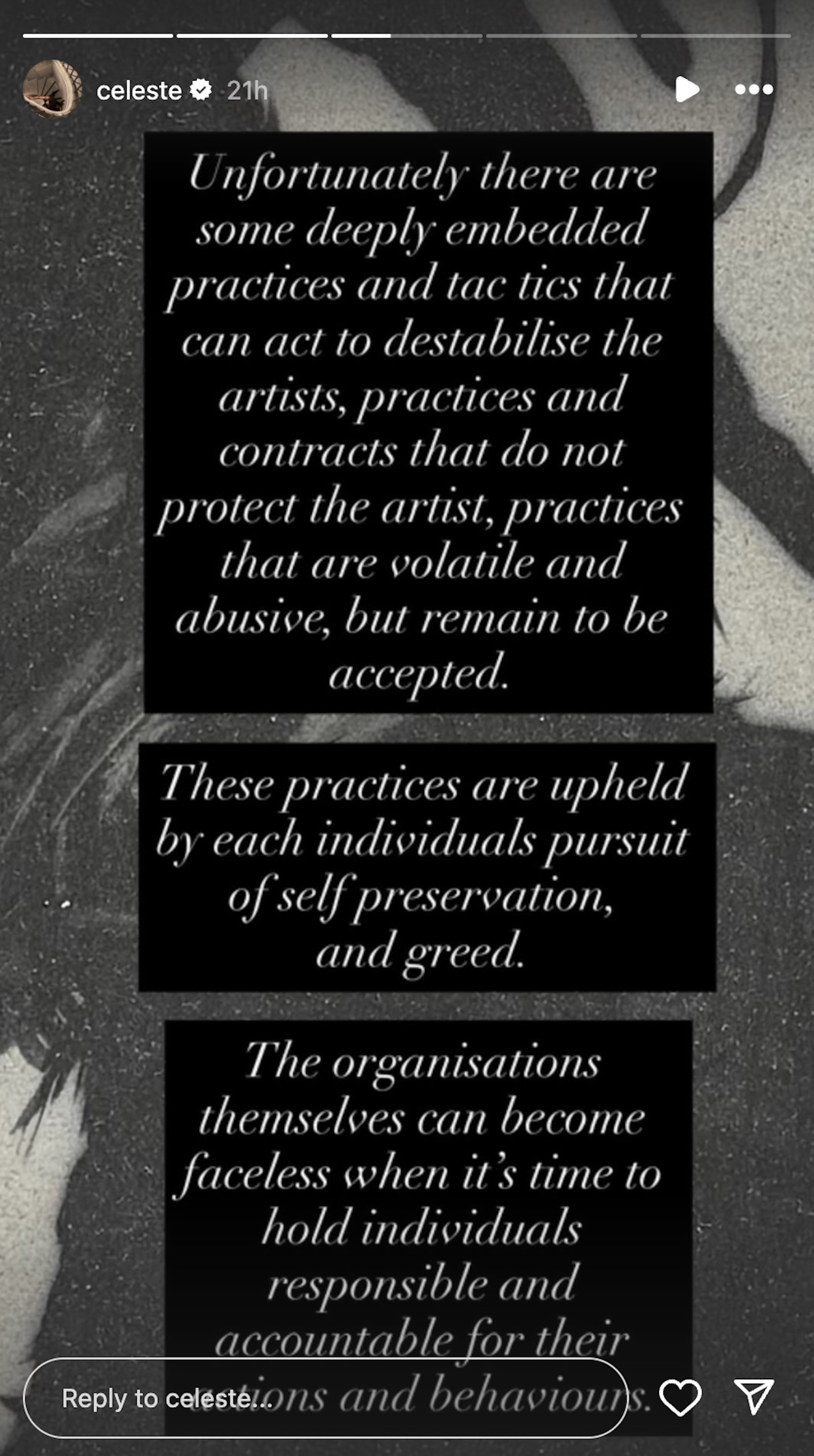 Celeste Instagram Screenshot 24/10/2025. CREDIT: @Celeste/Instagram