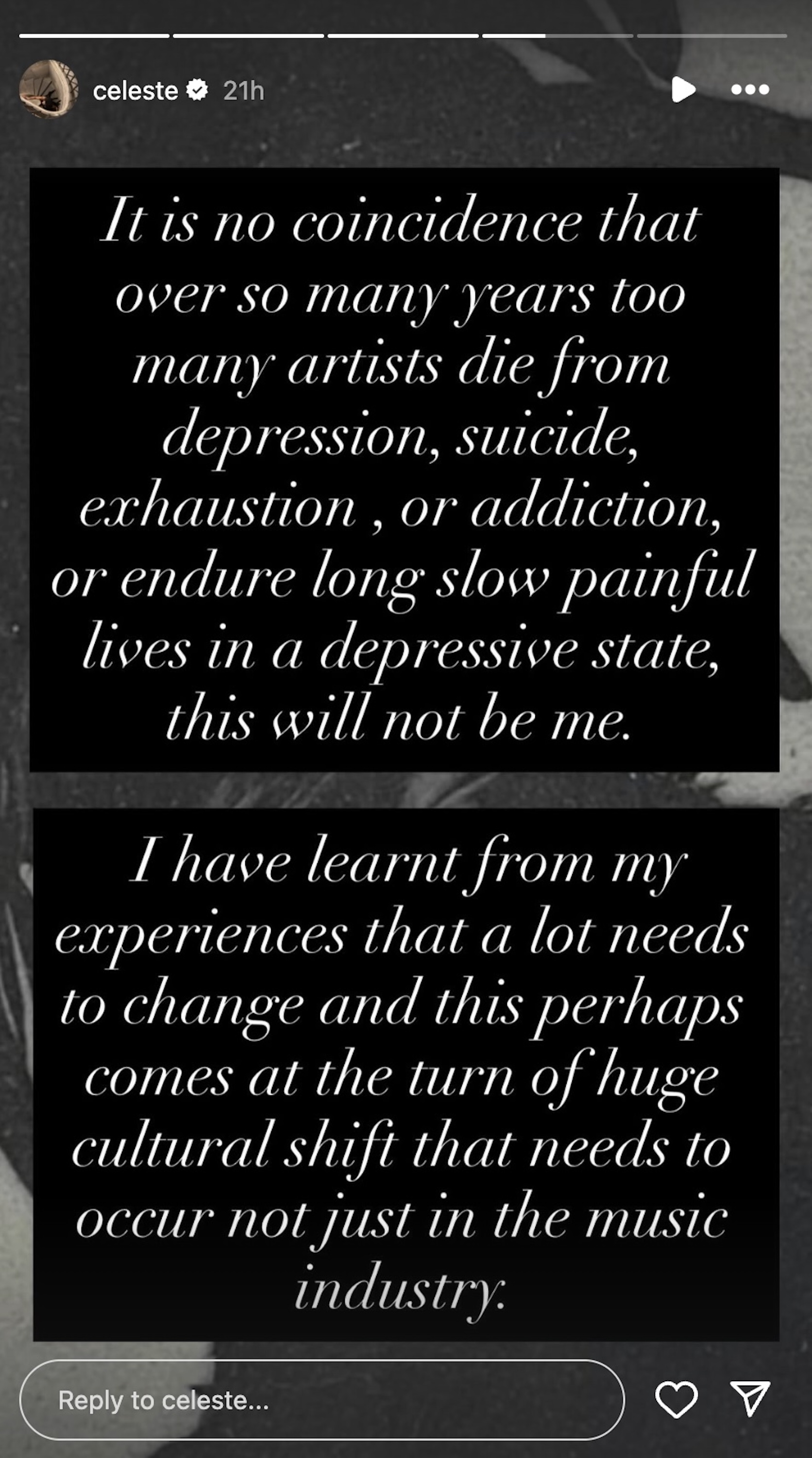 Celeste Instagram Screenshot 24/10/2025. CREDIT: @Celeste/Instagram