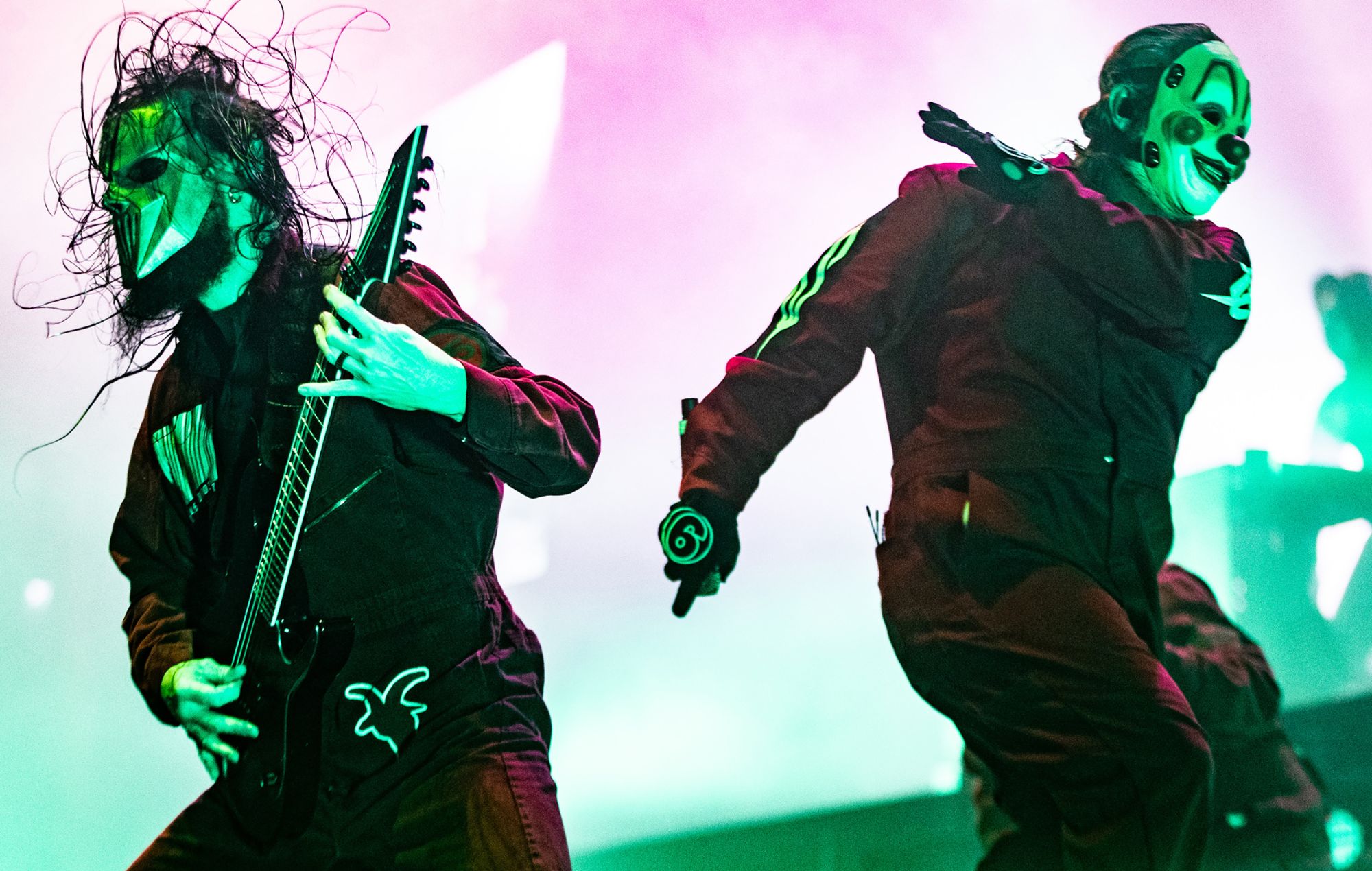 Jim Root and Clown of Slipknot performs live