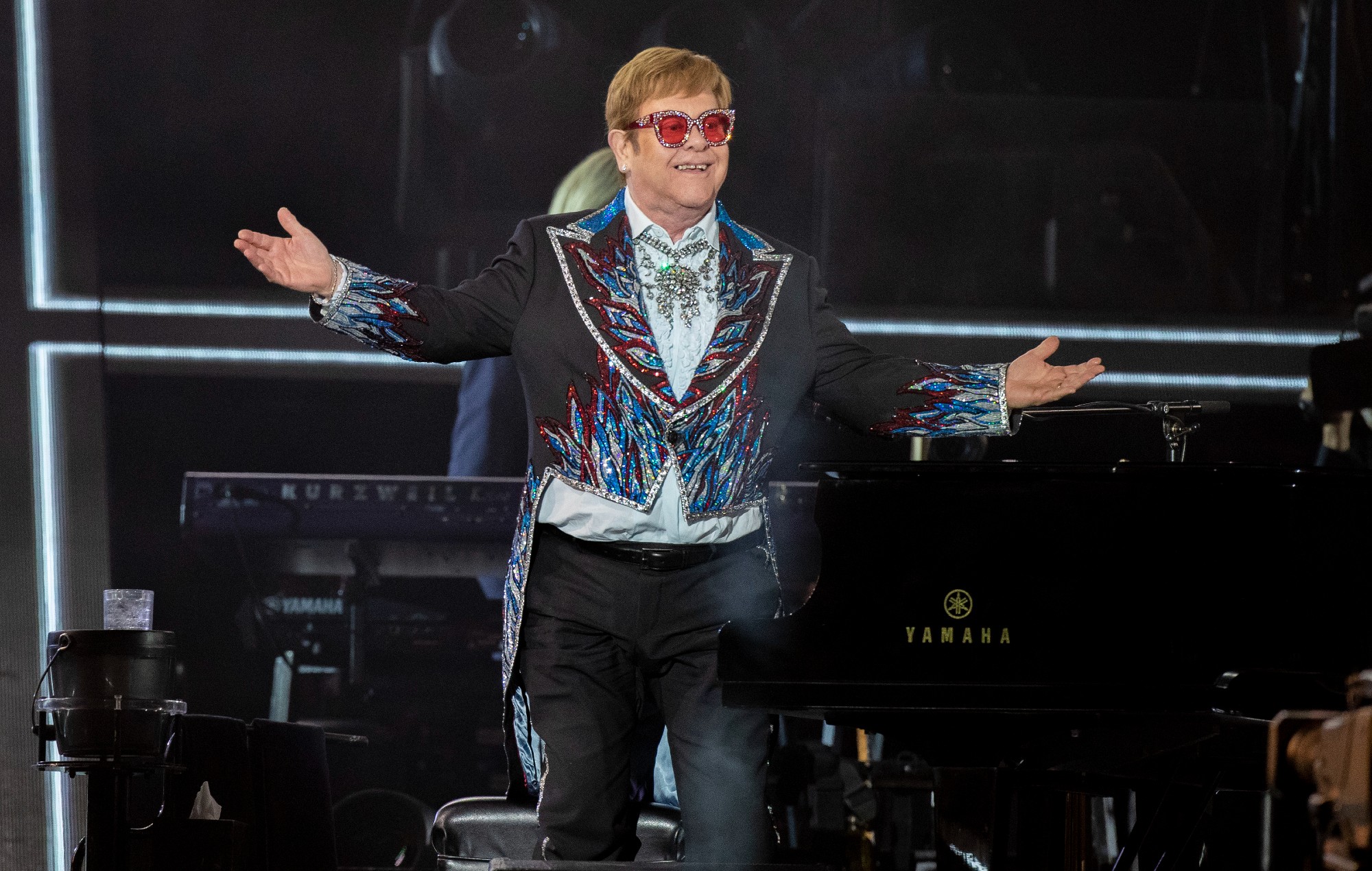 Elton John performs Dodger Stadium in November 2022.