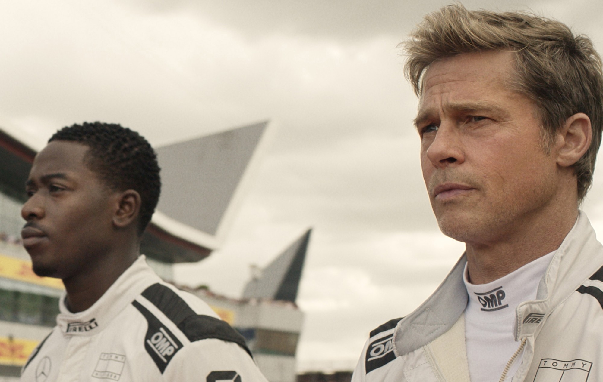 Damson Idris as Joshua Pearce and Brad Pitt as Sonny Hayes in 'F1 The Movie'.