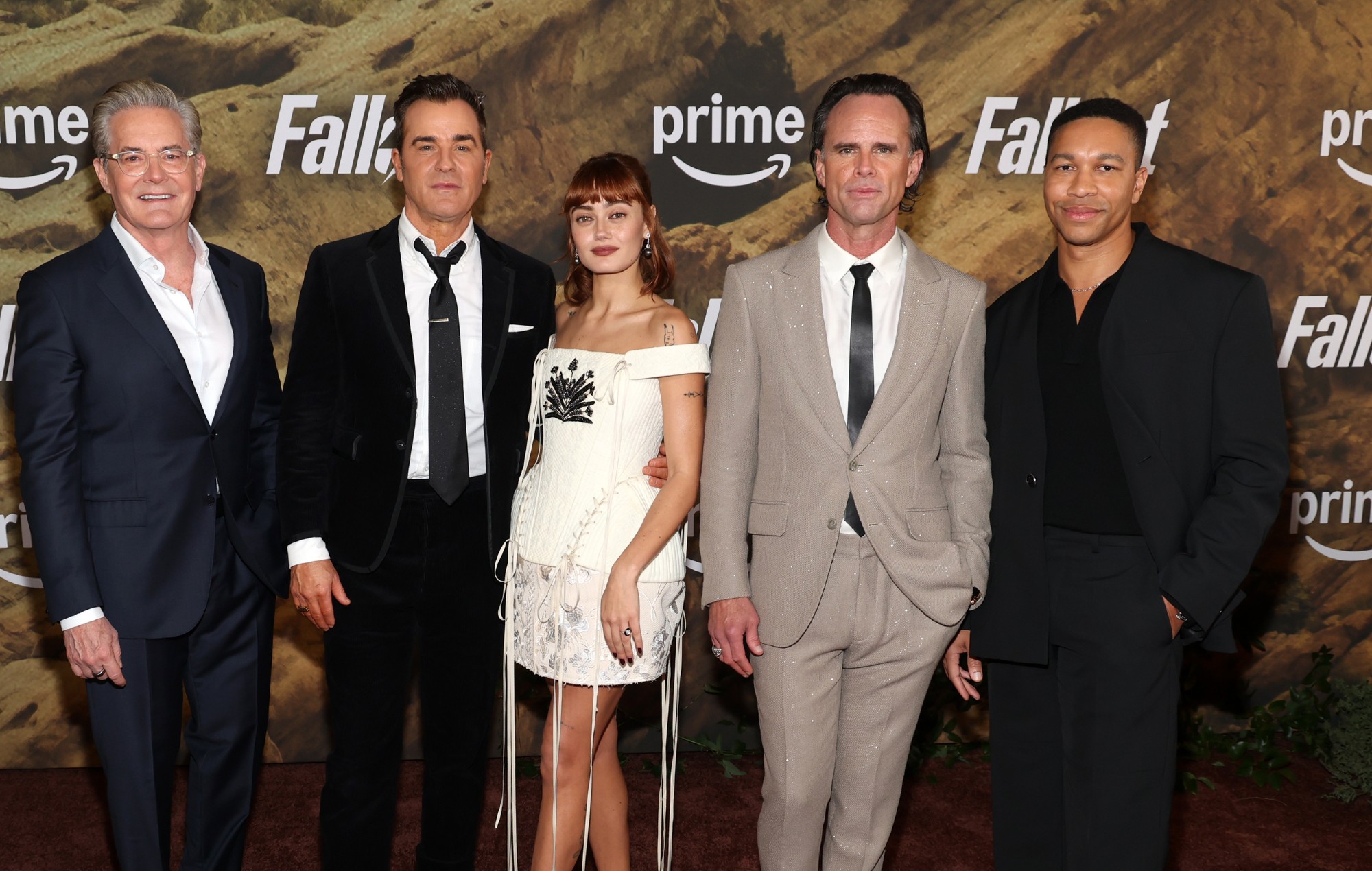 Kyle MacLachlan, Justin Theroux, Ella Purnell, Walton Goggins and Aaron Moten for ‘Fallout’ season two. CREDIT: Phillip Faraone for Getty Images