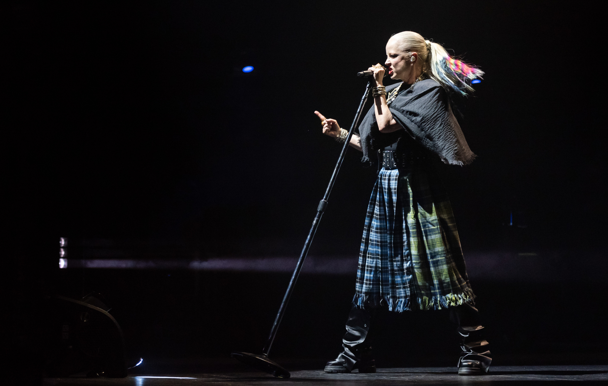 Garbage's Shirley Manson performing live on stage, photo by Naomi Rahim/Getty