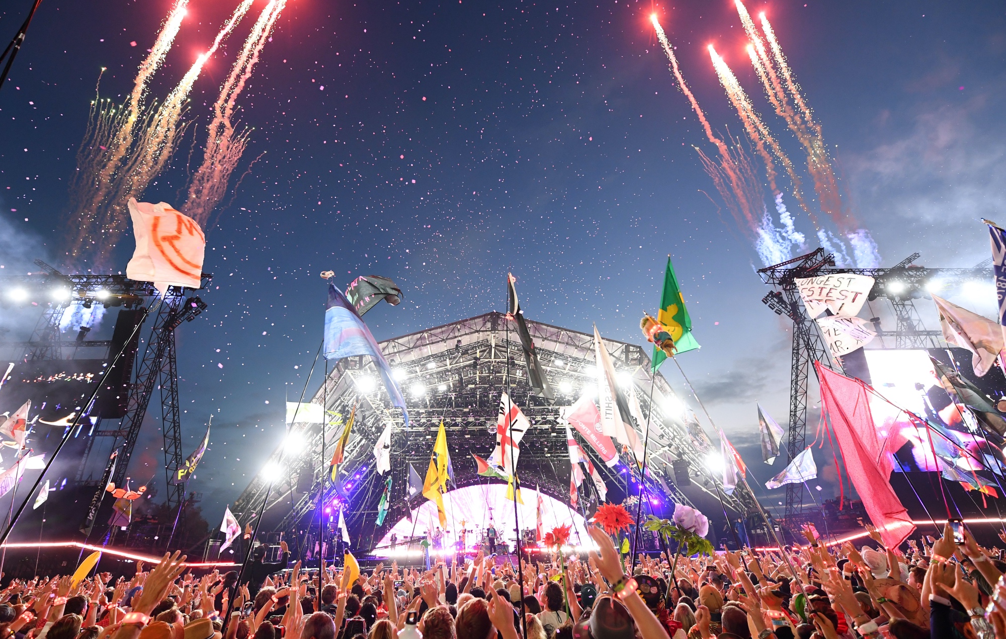 the crowd in front of the Pyramid Stage at Glastonbury Festival 2024