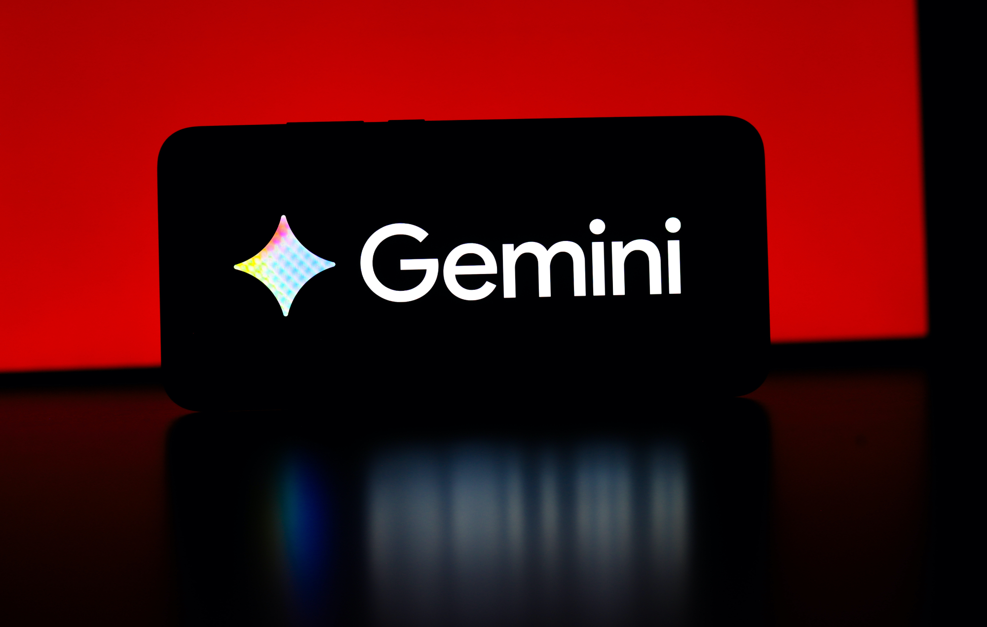 Google Gemini logo displayed on a smartphone, photo by Thomas IllustrationFuller/NurPhoto/Getty