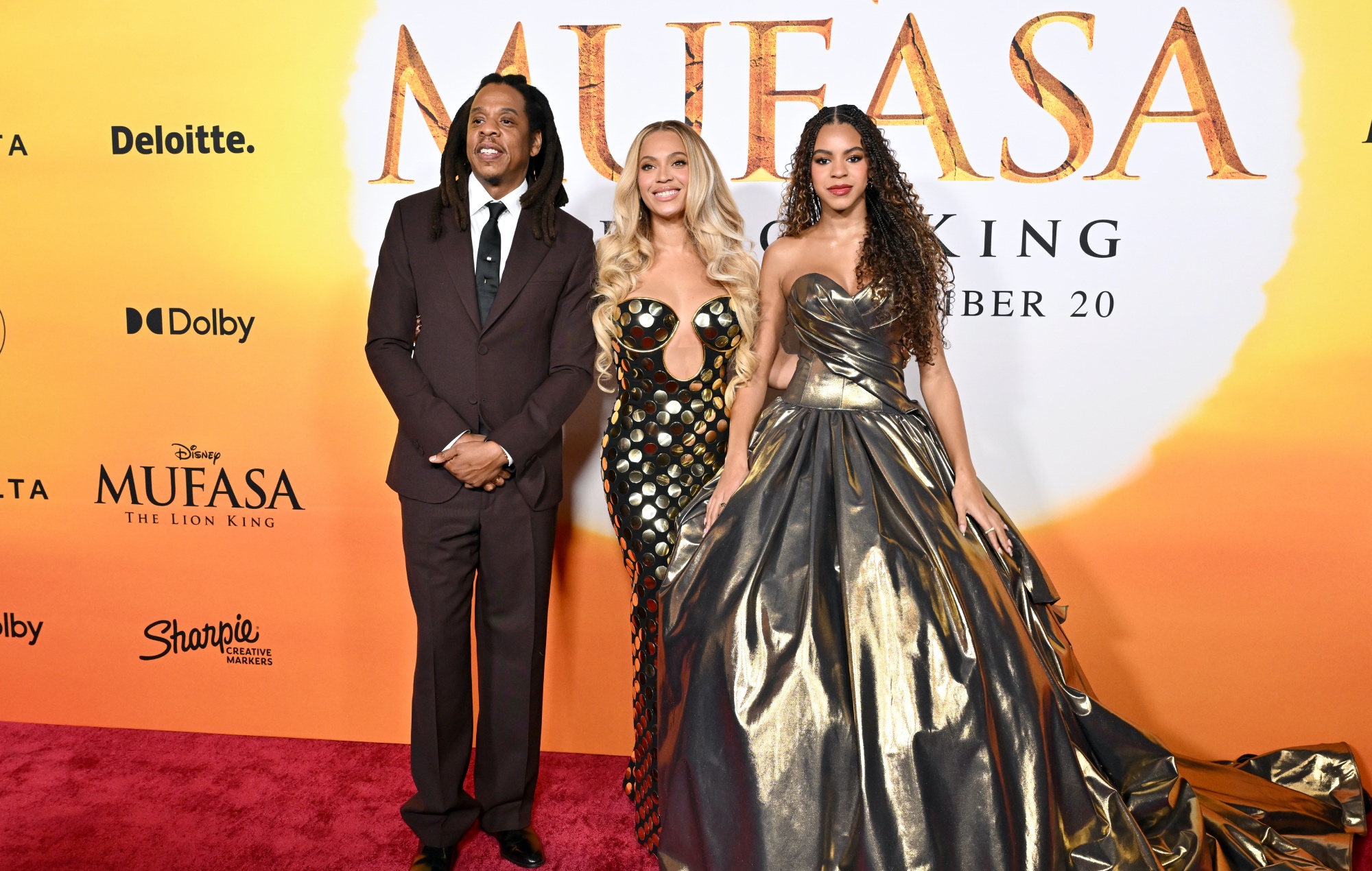 Jay-Z, Beyoncé and Blue Ivy Carter attend the Los Angeles Premiere of Disney's 'Mufasa: The Lion King'