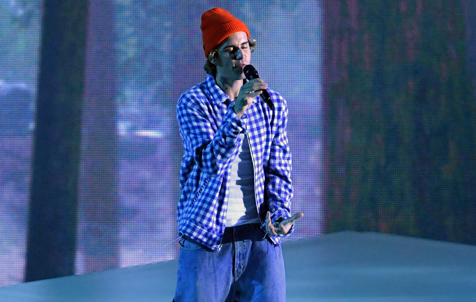 Justin Bieber performs onstage for the 2020 American Music Awards