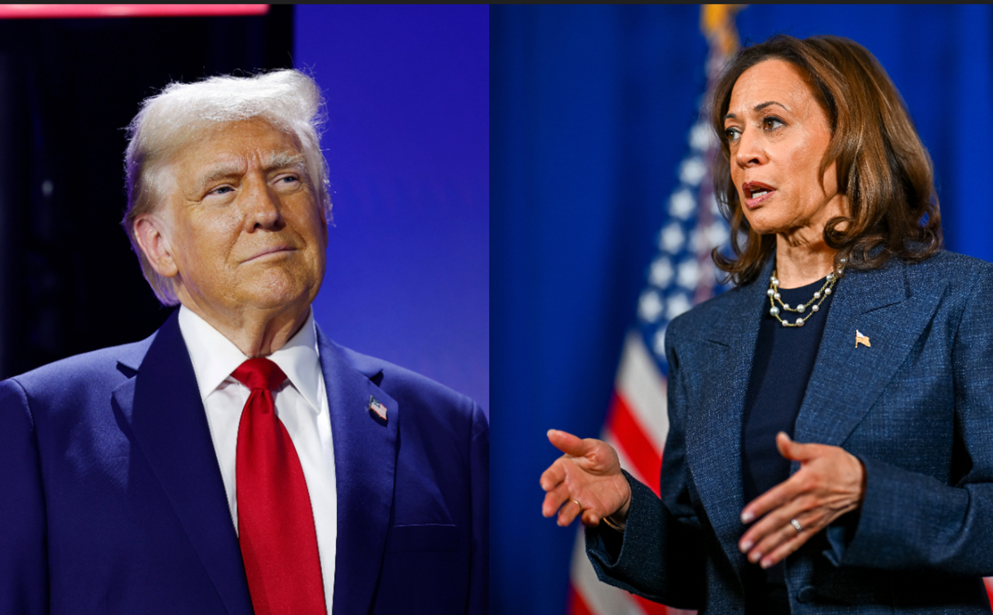 Kamala Harris and Donald Trump. Credits - Brandon Bell and Anna Moneymaker.