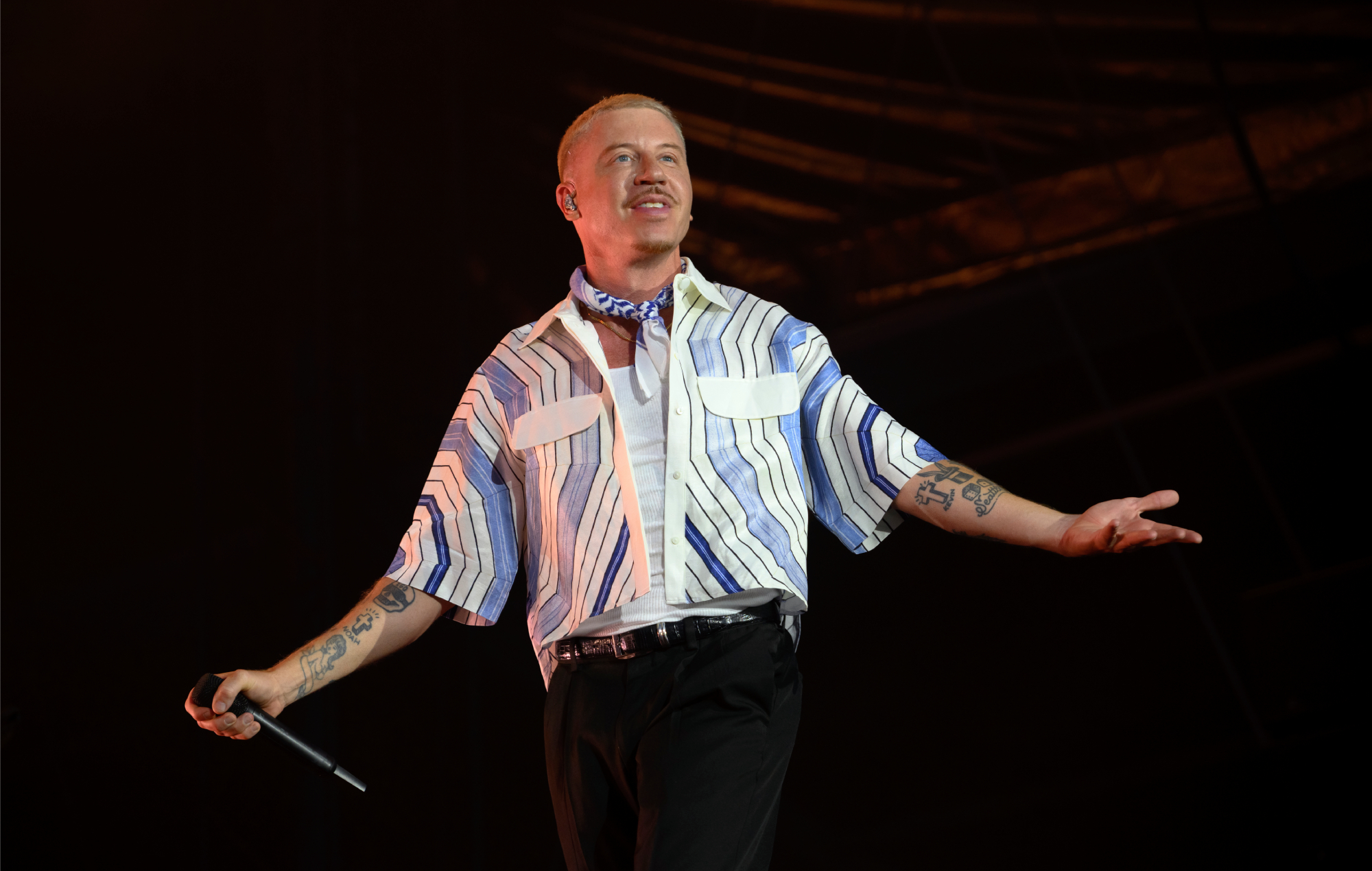 Macklemore performing live on stage, photo by Kristy Sparow/Getty