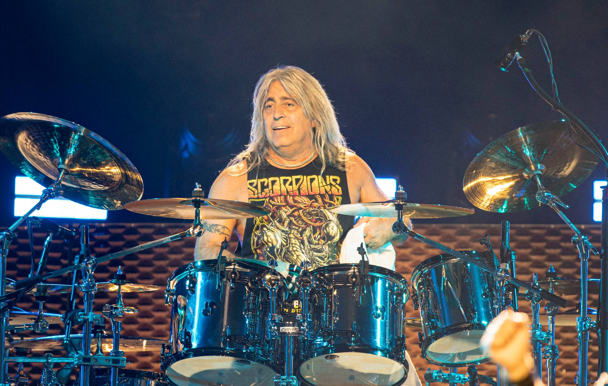 Mikkey Dee performs on stage during Scorpion's "Rock Believer" tour. (Photo by Daniel Knighton/Getty Images)