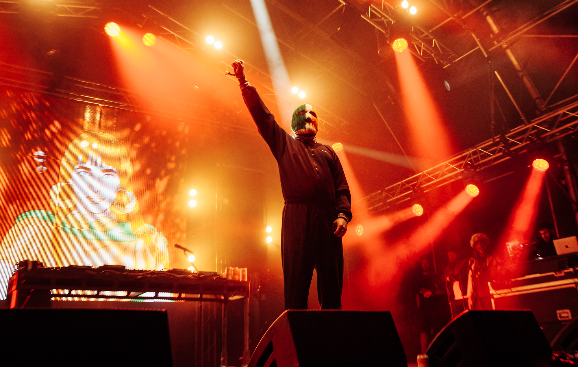 DJ Próvaí of Kneecap live at Glastonbury 2024, photo by Andy Ford