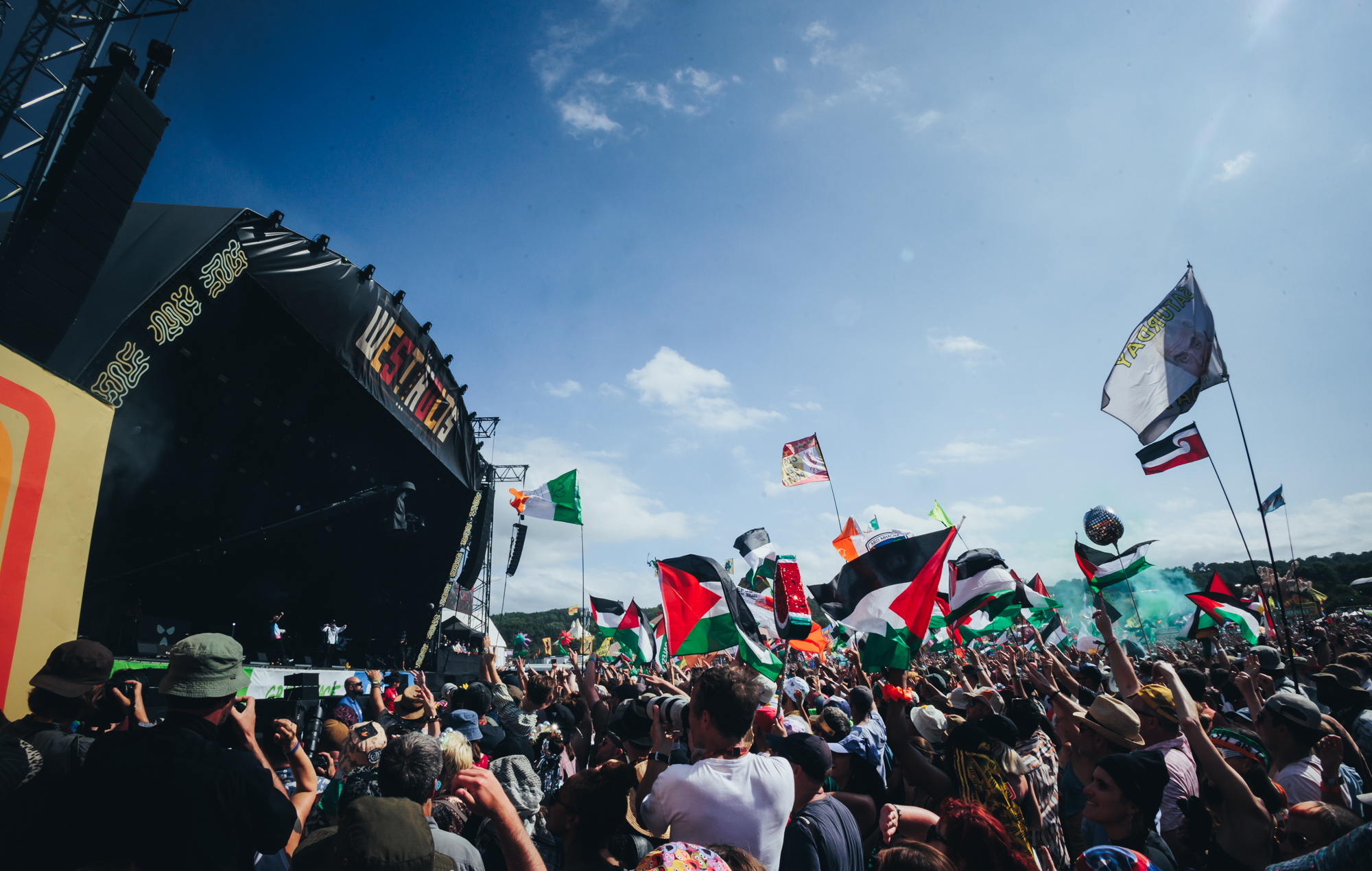 Kneecap perform at Glastonbury 2025, photo by Andy Ford