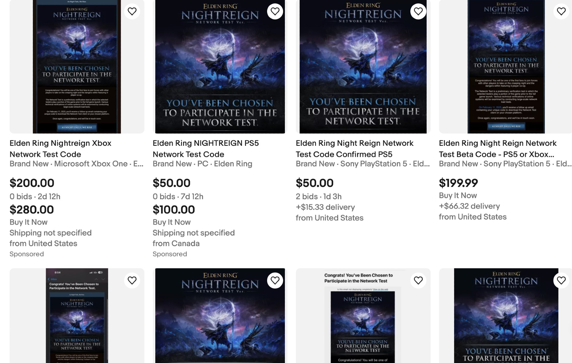 Elden Ring: Nightreign network test access for sale on Ebay.