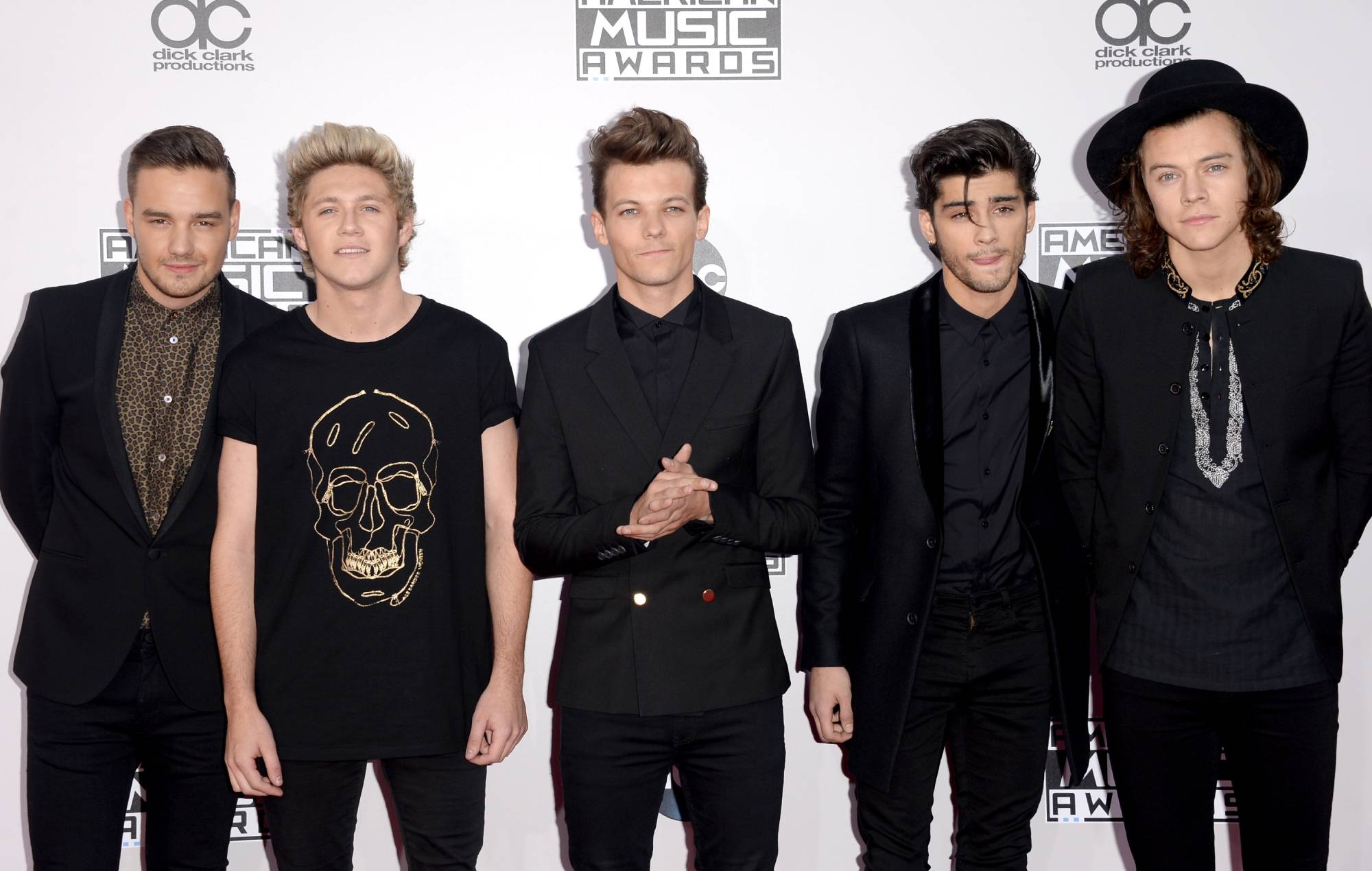 Liam Payne, Niall Horan, Louis Tomlinson, Zayn Malik, and Harry Styles of One Direction attend the 2014 American Music Awards at Nokia Theatre L.A. Live on November 23, 2014 in Los Angeles, California. (Photo by Jason Merritt/Getty Images)