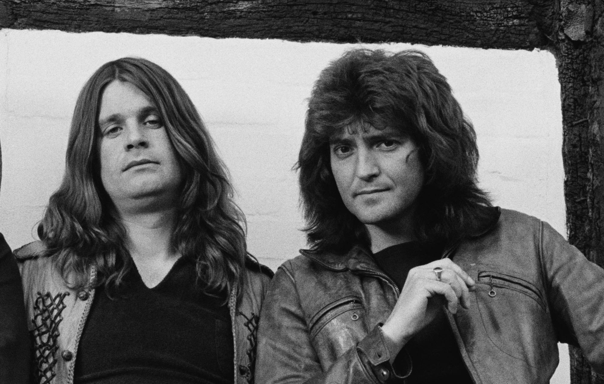 Ozzy Osbourne, Bob Daisley, posed, group shot, during recording of 'Blizzard Of Ozz' album (Photo by Fin Costello/Redferns)