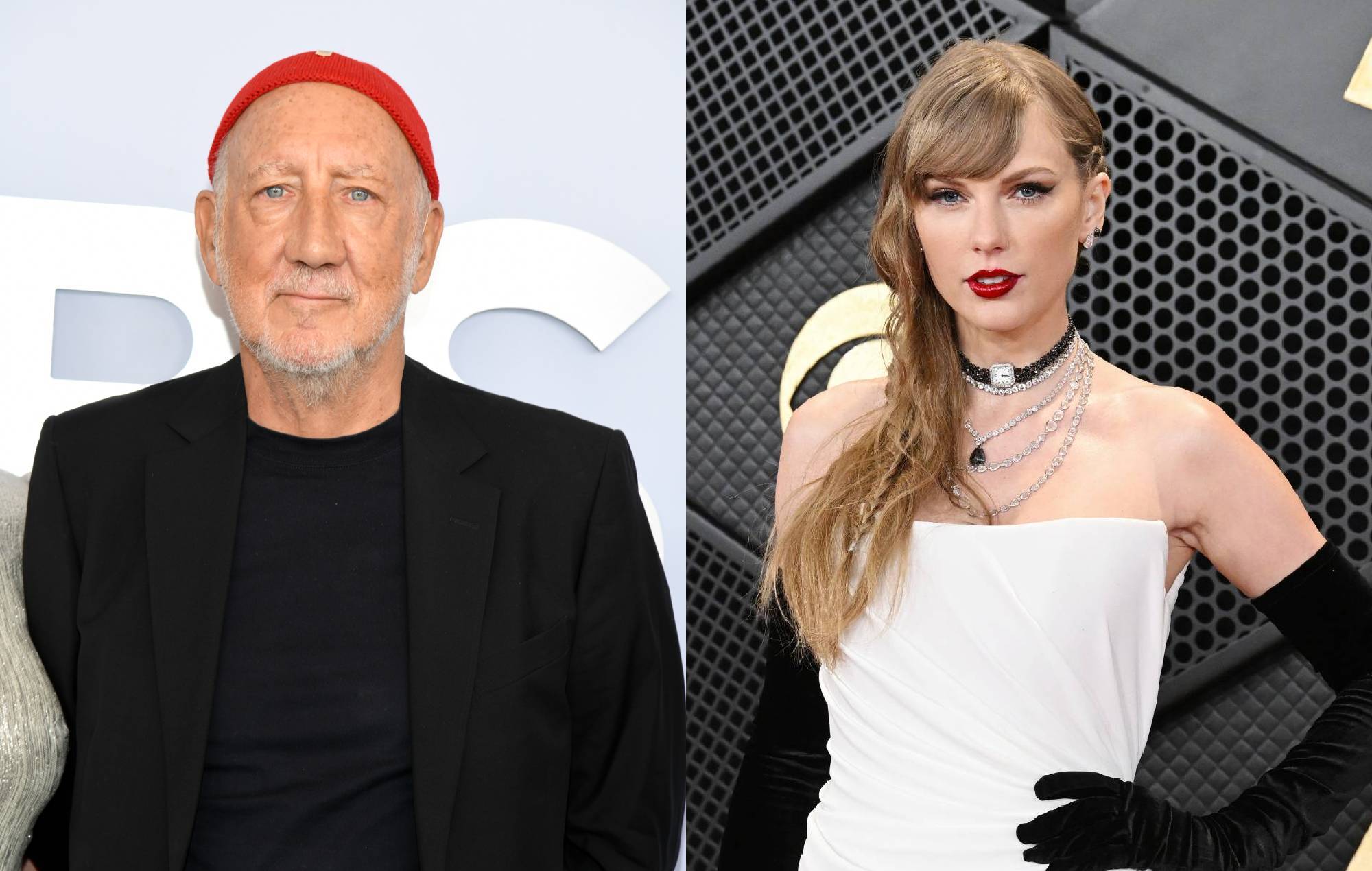 Pete Townshend and Taylor Swift. CREDIT: Kristina Bumphrey/Variety via Getty Image and Gilbert Flores/Billboard via Getty Images