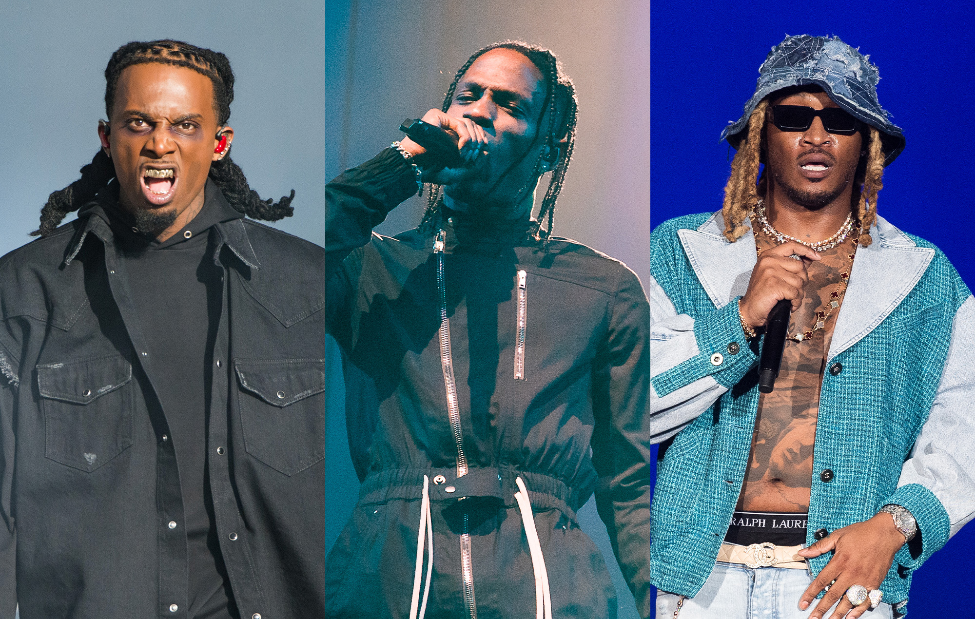 Playboi Carti (Joseph Okpako via WireImage) + Travis Scott (Mauricio Santana via Getty Images) + Future (Jason Koerner via Getty Images)