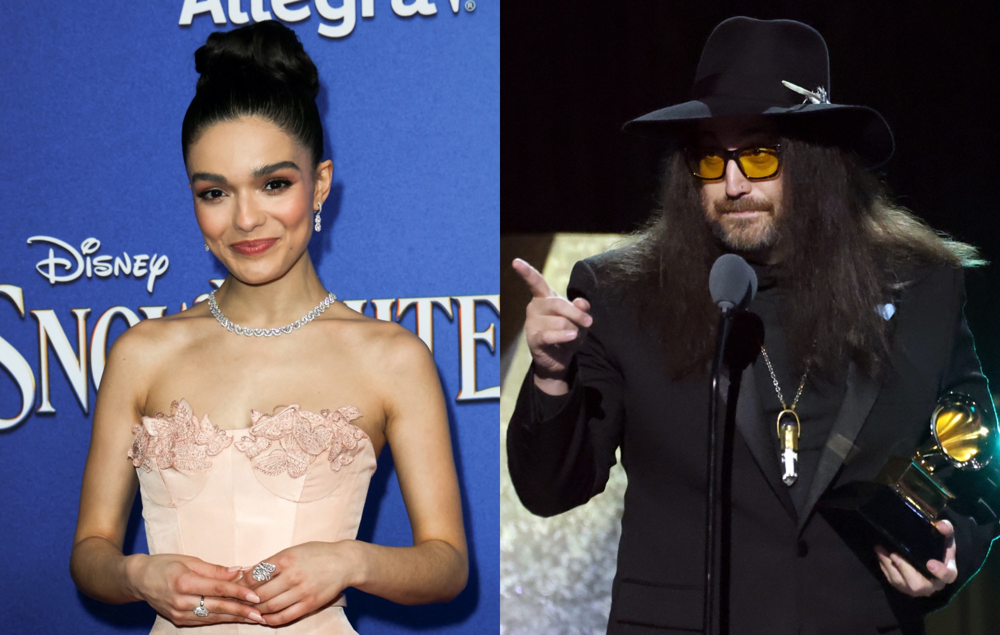 two side by side pictures of Rachel Zegler (left) and Sean Lennon (right)