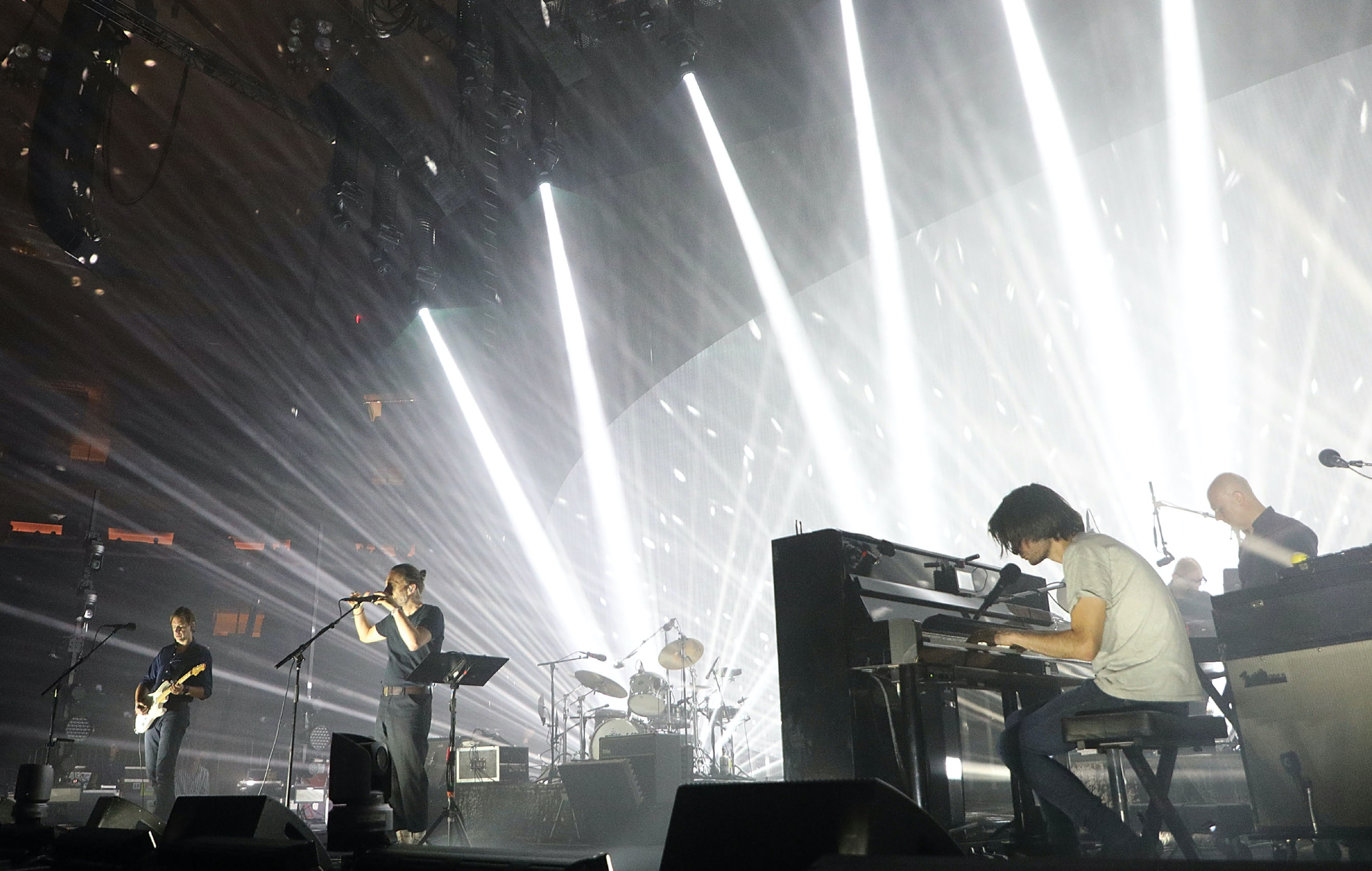 Radiohead performing live on stage