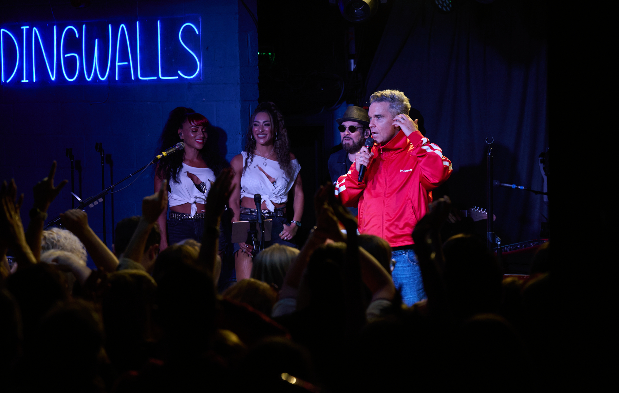 Robbie Williams performing live on stage at Dingwalls in Camden