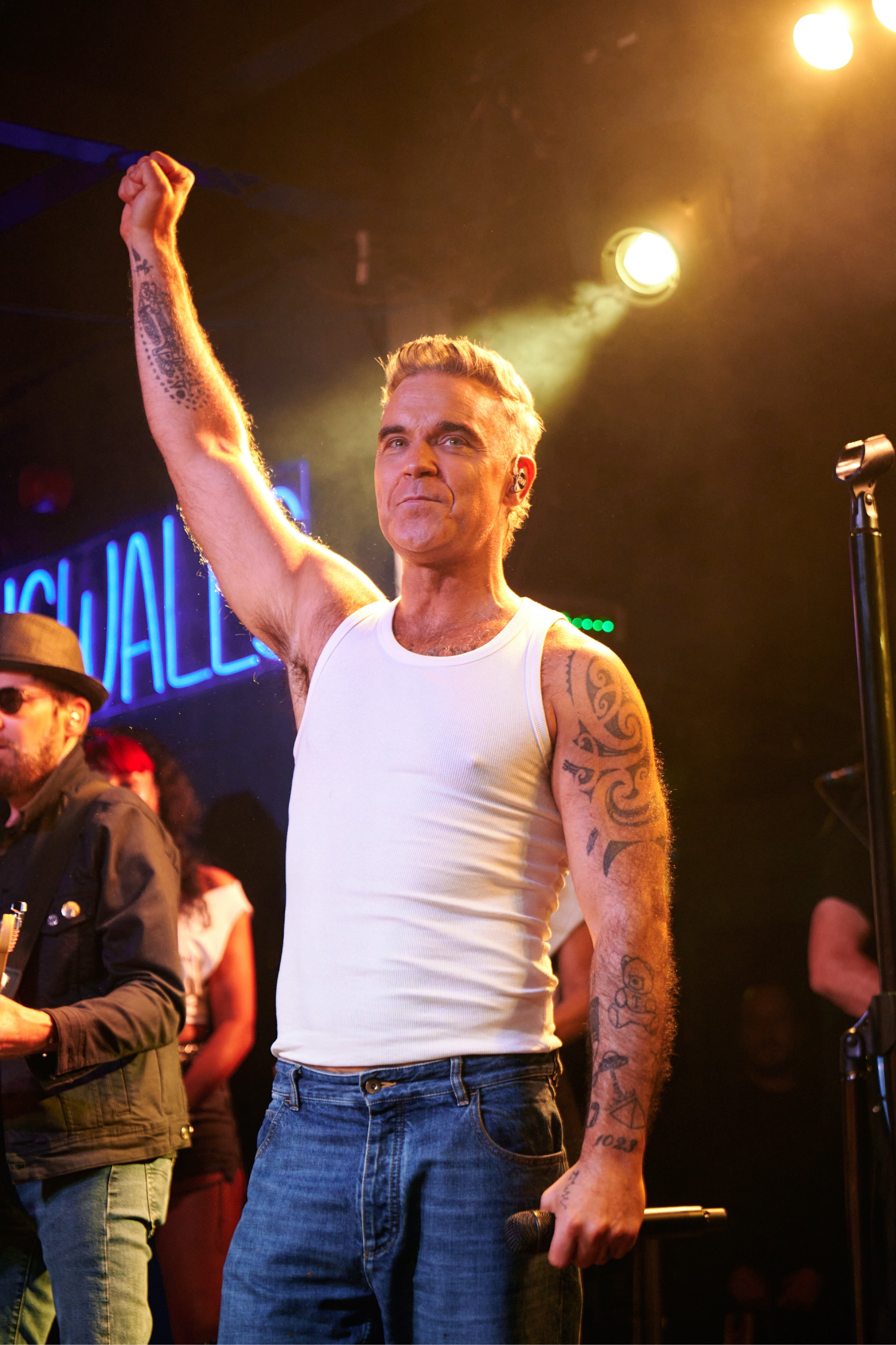 Robbie Williams performing live on stage at Dingwalls in Camden