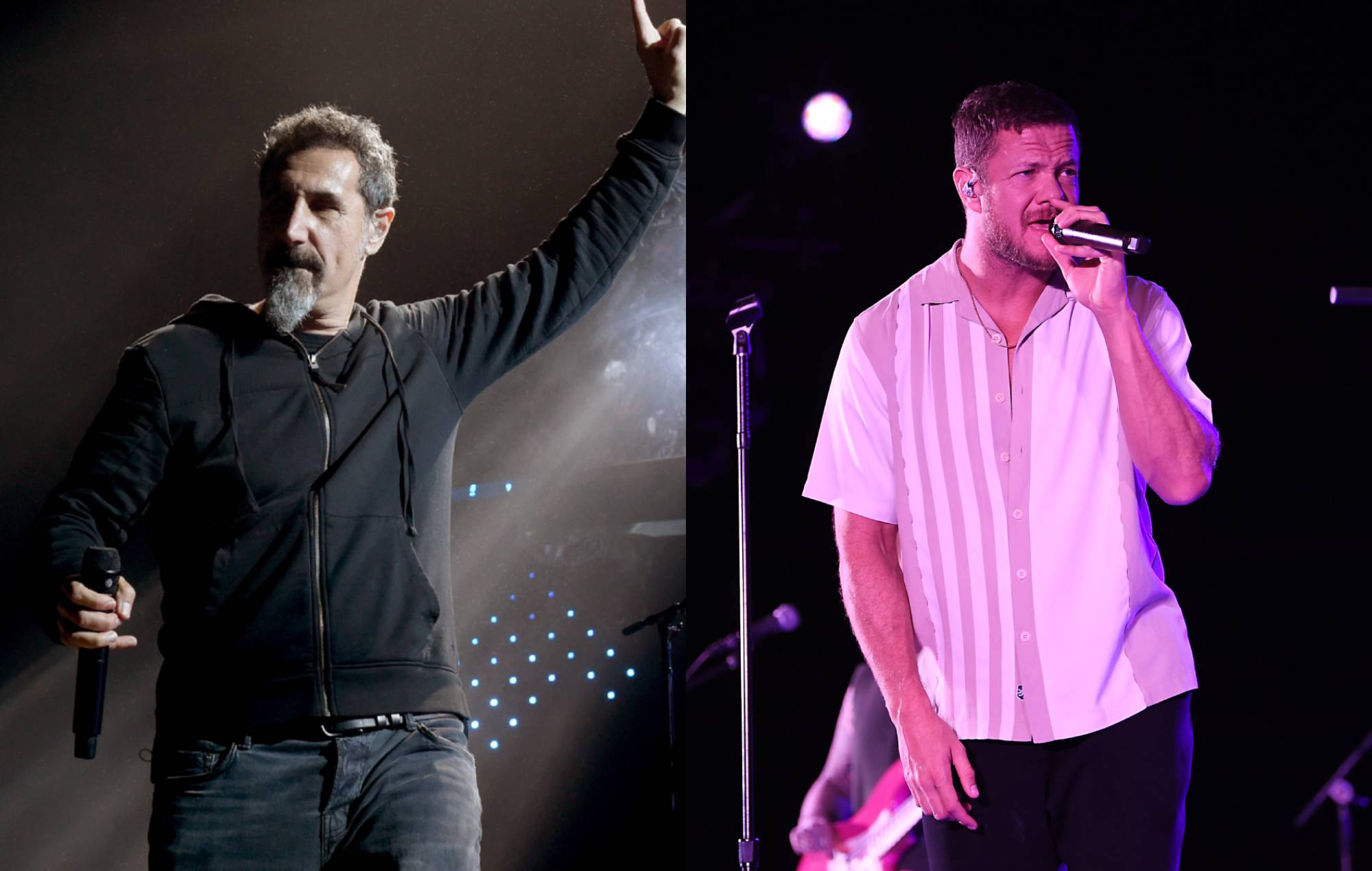 Serj Tankian of System Of A Down and Dan Reynolds of Imagine Dragons. Credit: Kevin Winter and Denise Truscello via GETTY