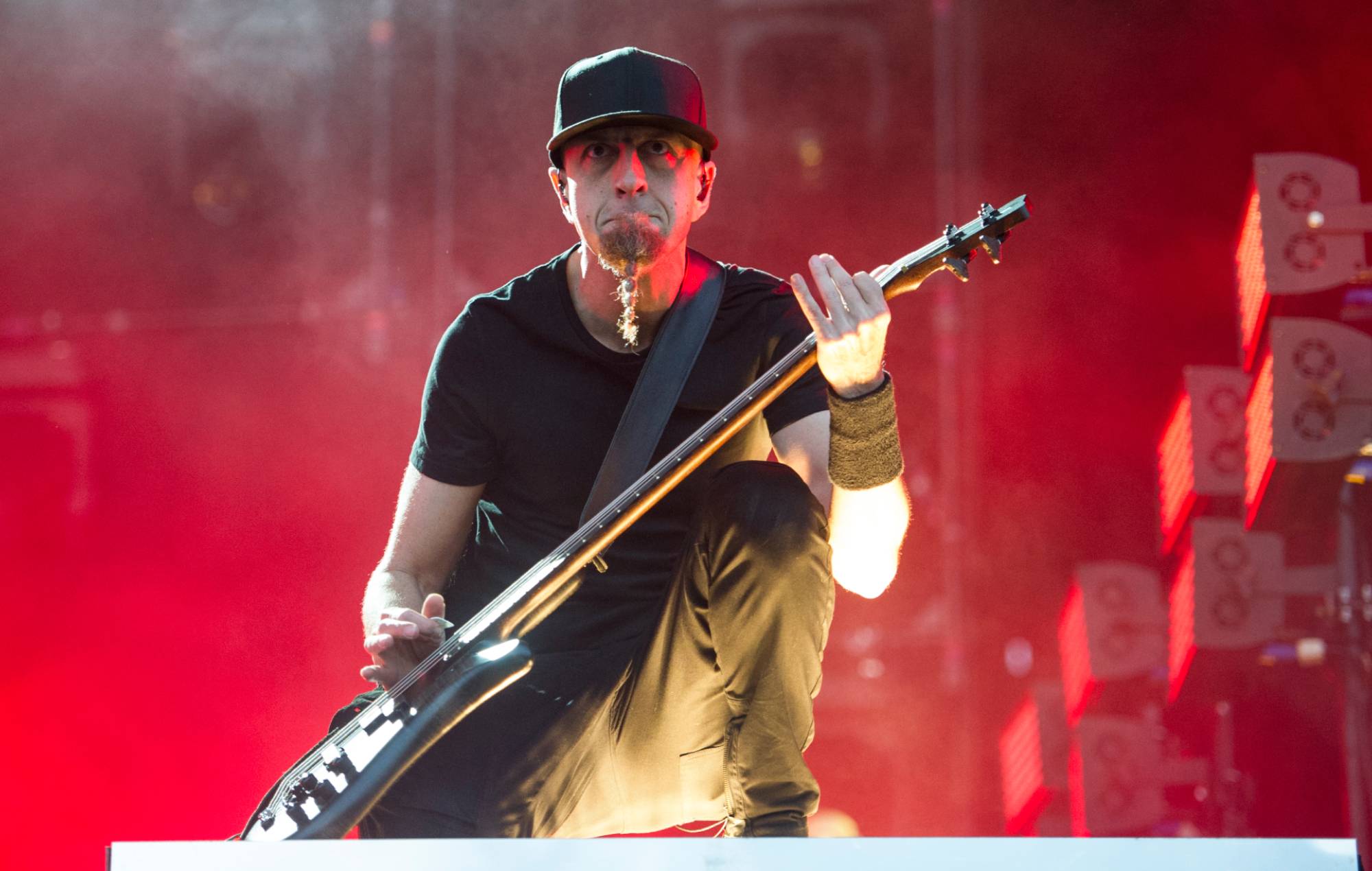 Shavo Odadjian of System of a Down performing live on Day 1 of Download Festival at Donington Park on June 9, 2017 in Castle Donington, UK. (Photo by Katja Ogrin/Redferns)