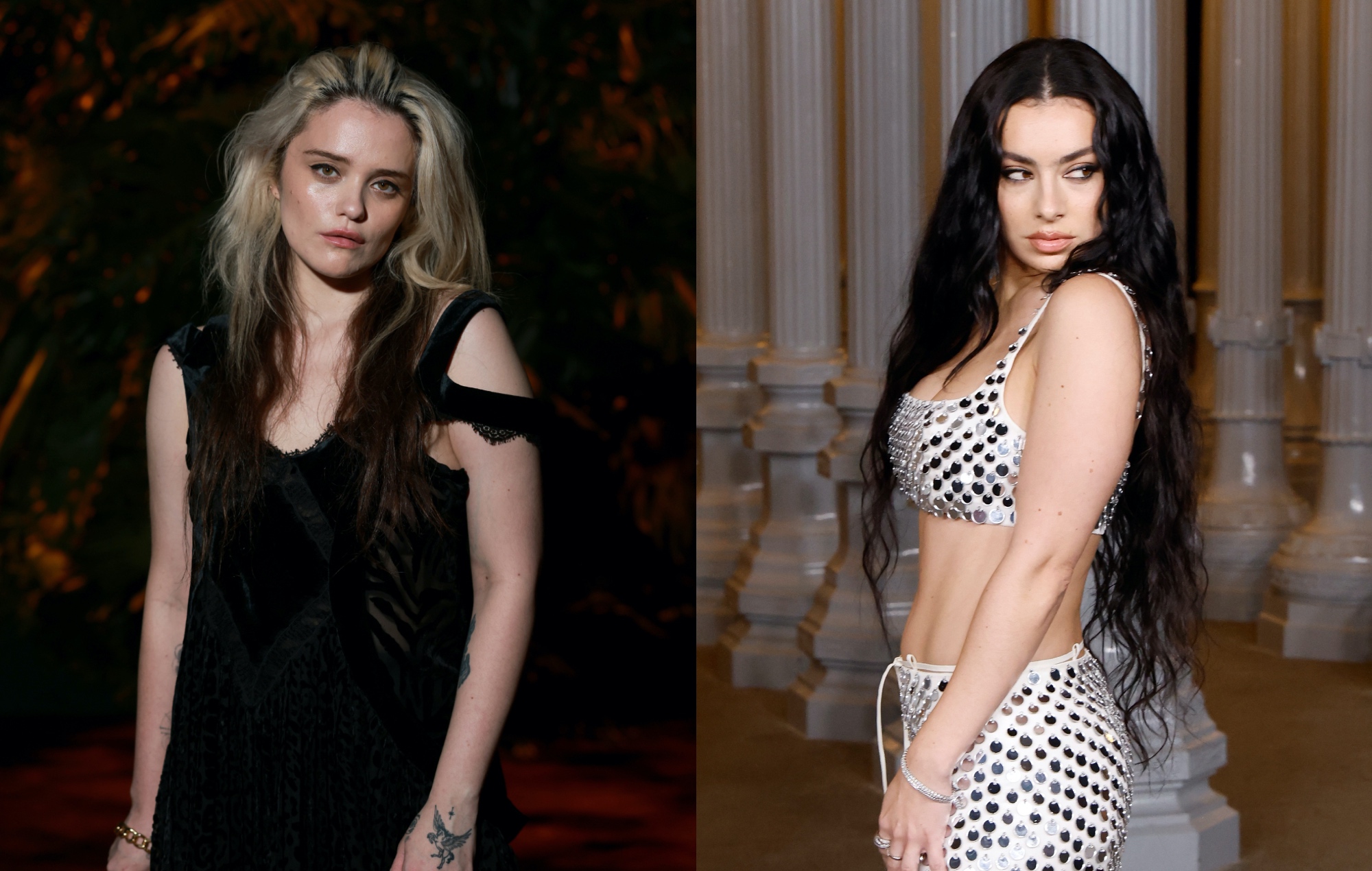 two side by side photographs of Sky Ferreira (left) and Charli XCX (right)