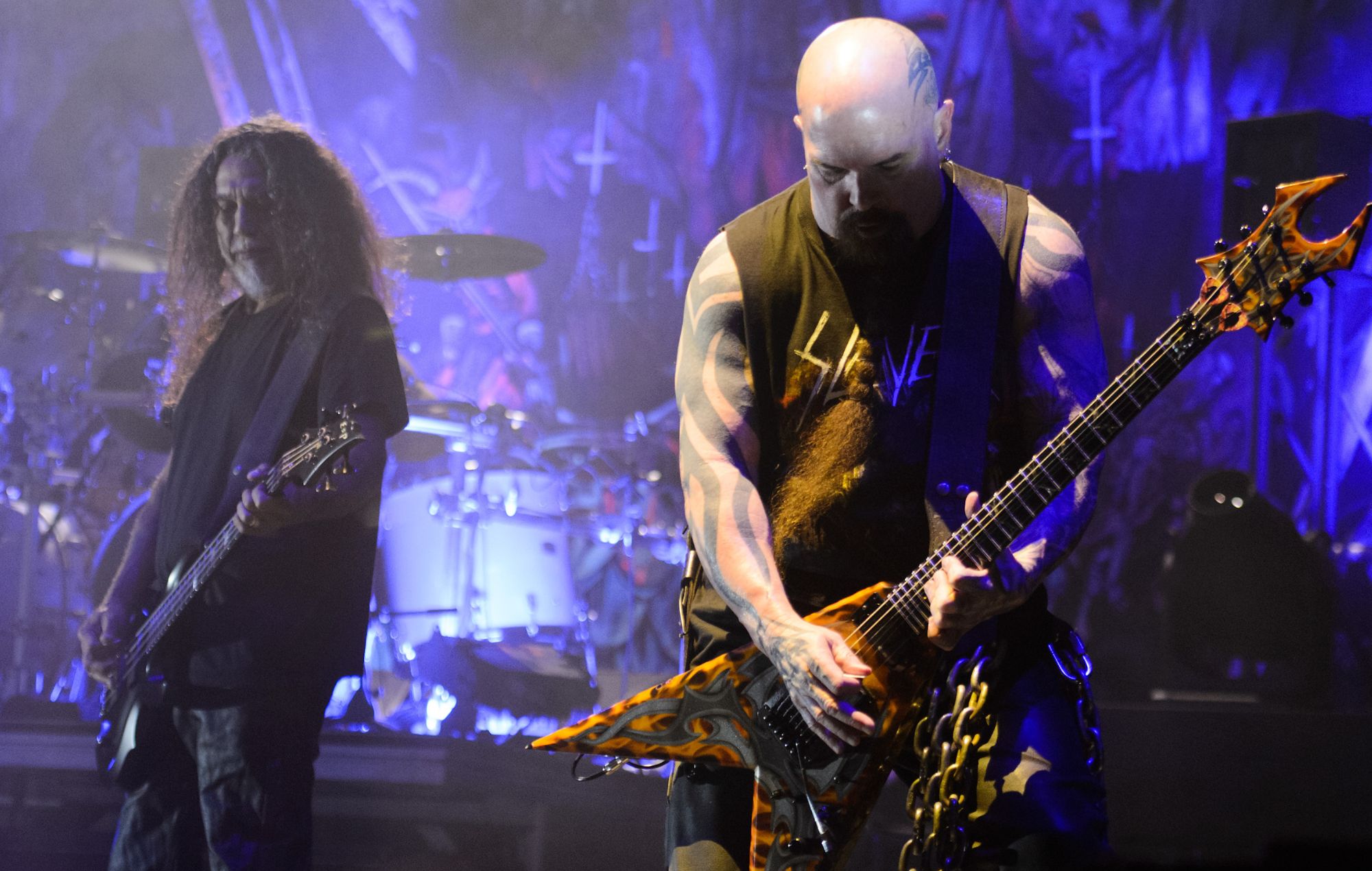 Slayer performing live on stage