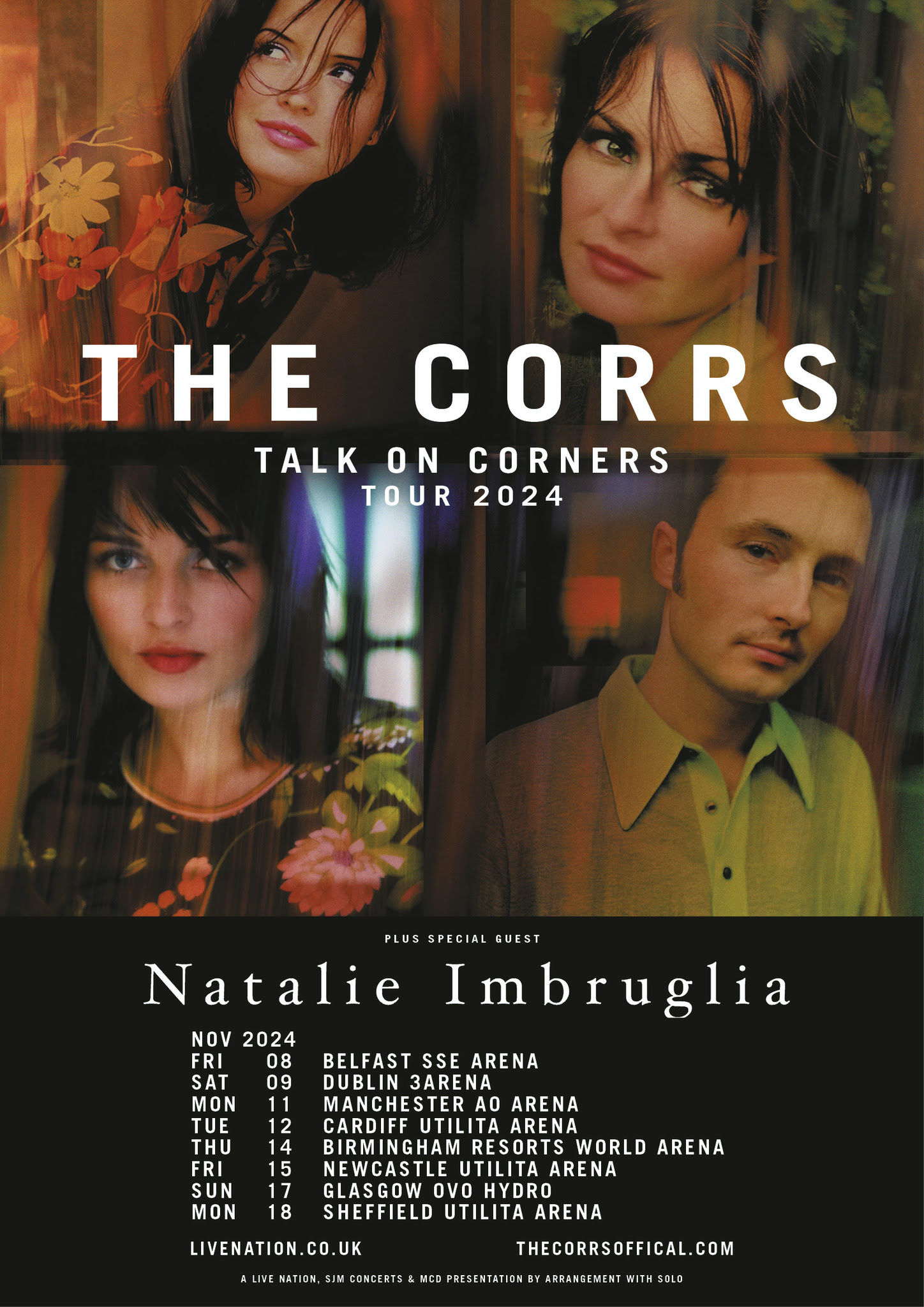 the official poster for The Corrs' 2024 UK and Ireland 'Talk On Corners' tour