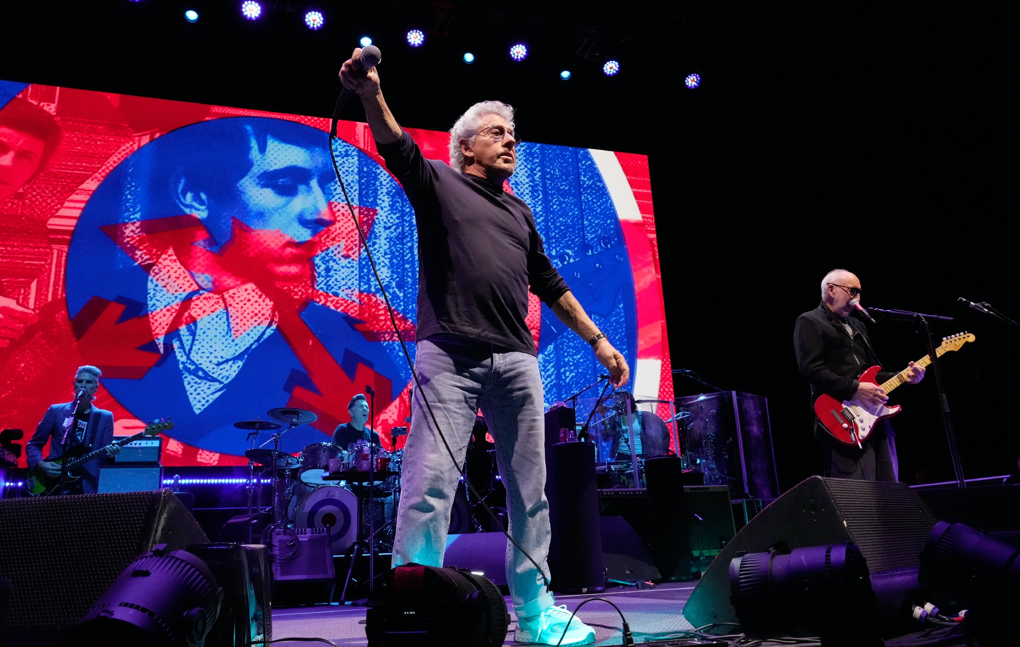 Roger Daltrey and Pete Townshend of The Who performing live on stage, photo by Jeff Kravitz/FilmMagic/Getty