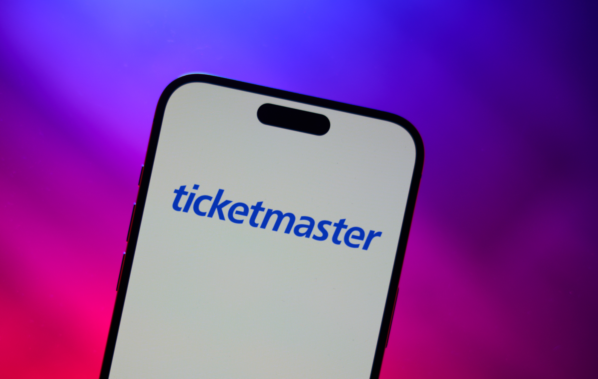The Ticketmaster logo displayed on a smartphone, photo by Jaap Arriens/NurPhoto/Getty