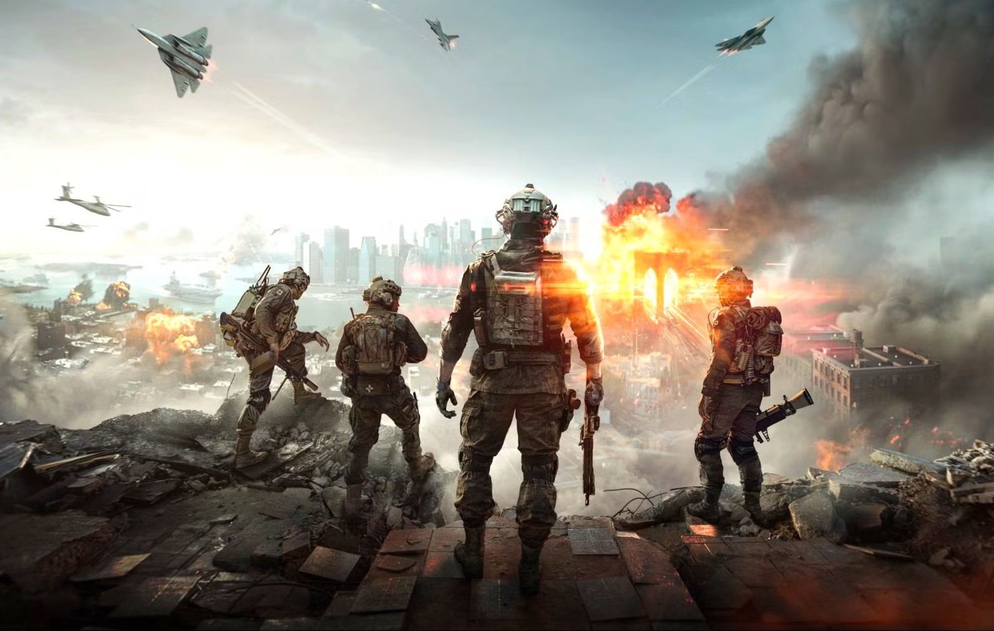 Battlefield 6 Beta Dates: Four soldiers can be seen standing in front of a battle