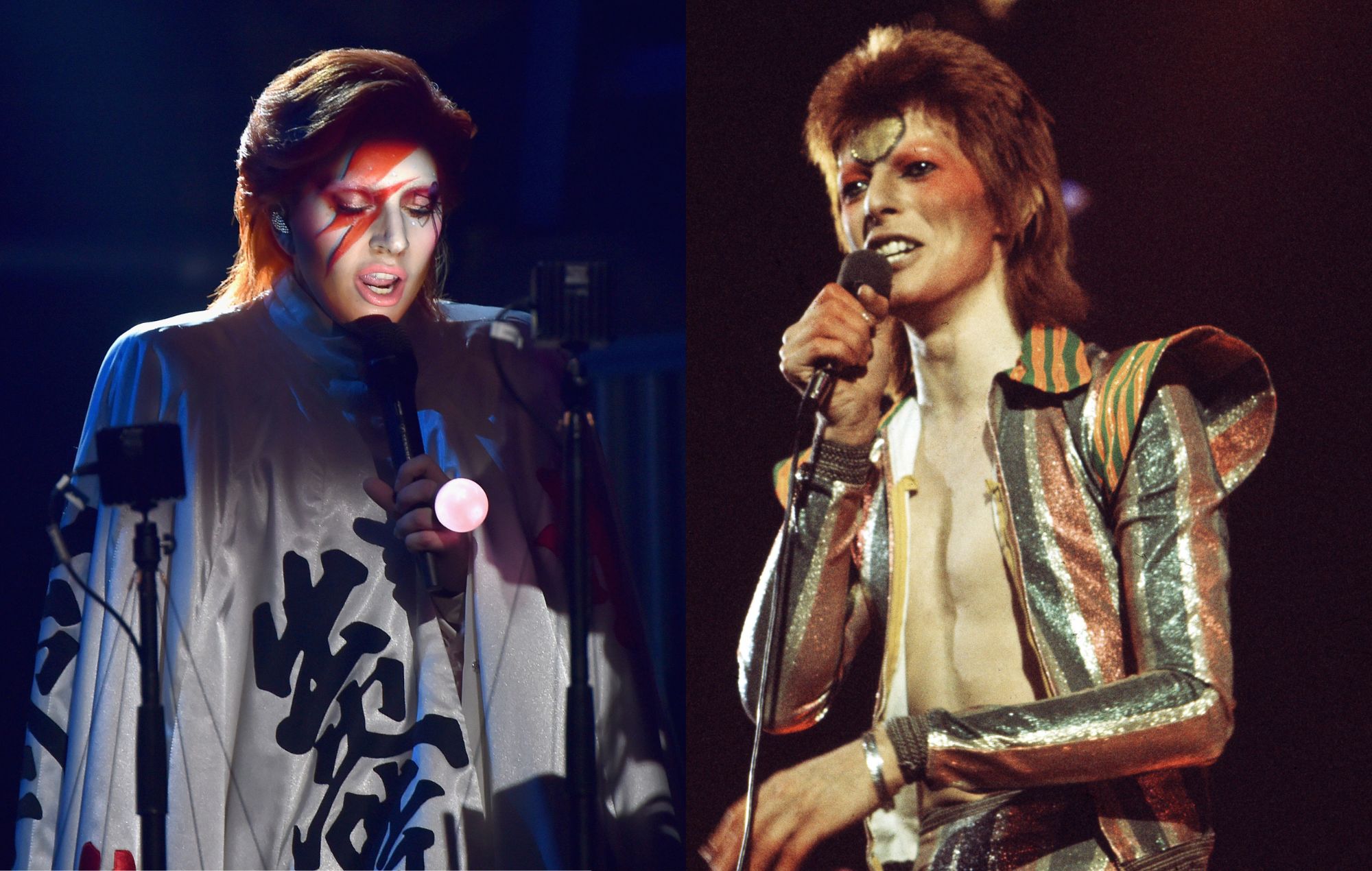 Lady Gaga in 2016 and David Bowie in 1973