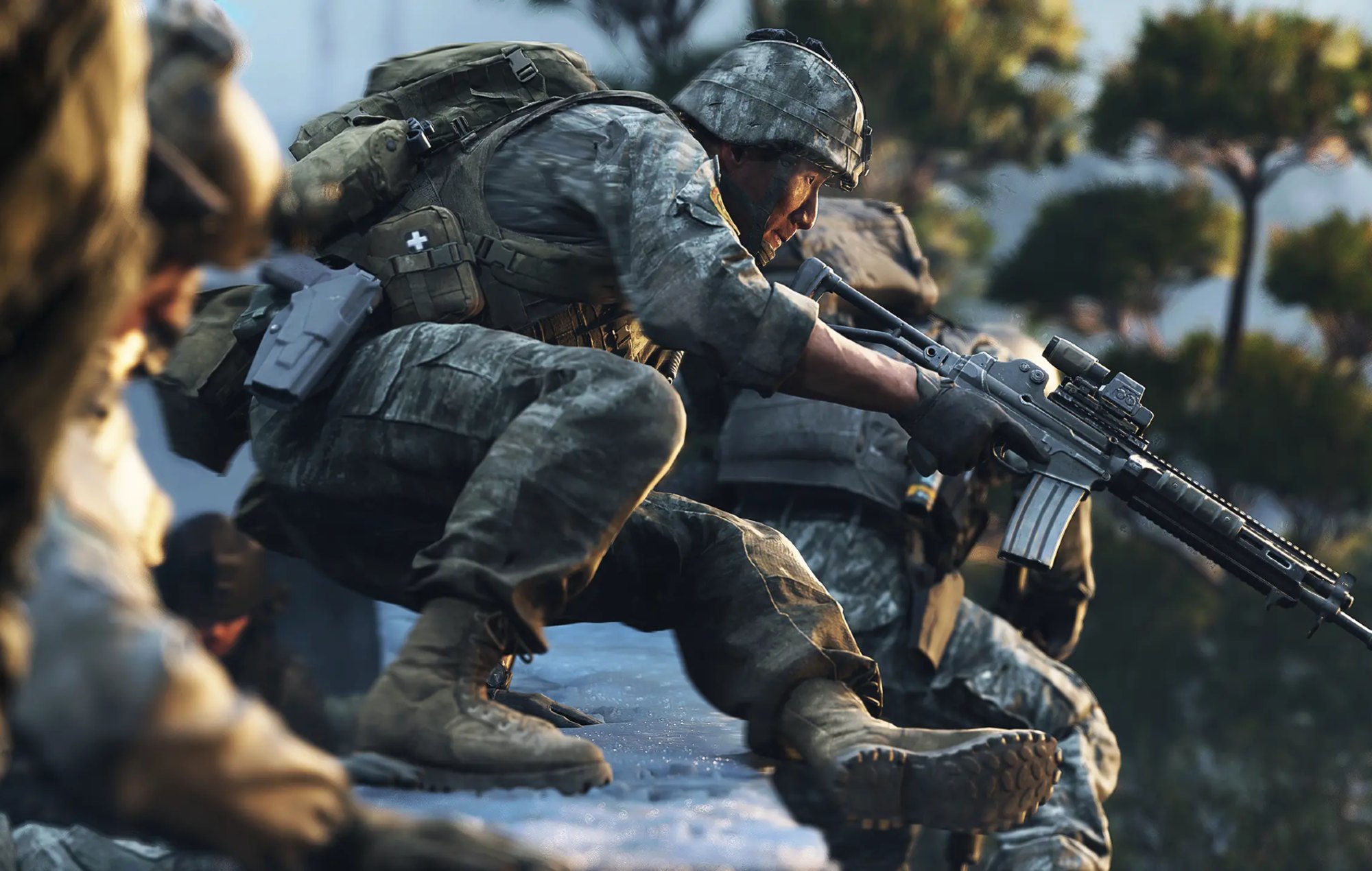Call of Duty MW4 Beta Code: a soldier can be seen vaulting over some cover.