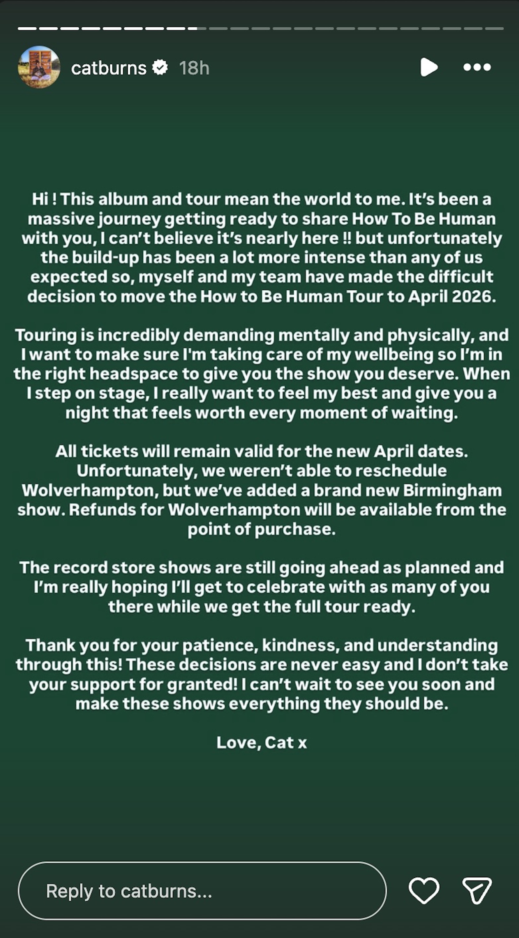 Cat Burns on Instagram Stories