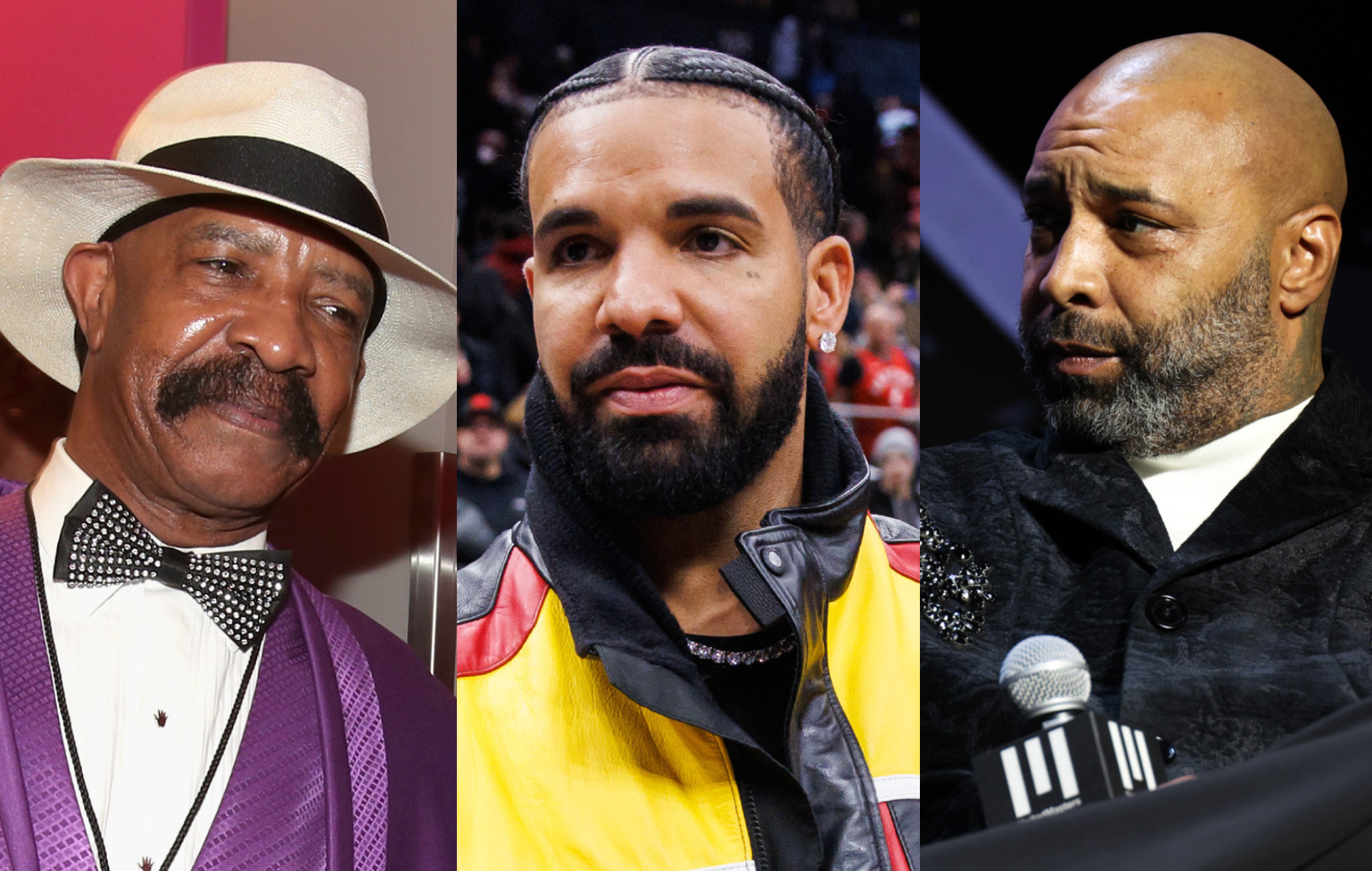 (From left to right) Dennis Graham, Drake and Joe Budden. Photo credit: Chris Polk/BBMA2017/Getty Images for DCP; Cole Burston/Getty Images; Johnny Nunez/WireImage