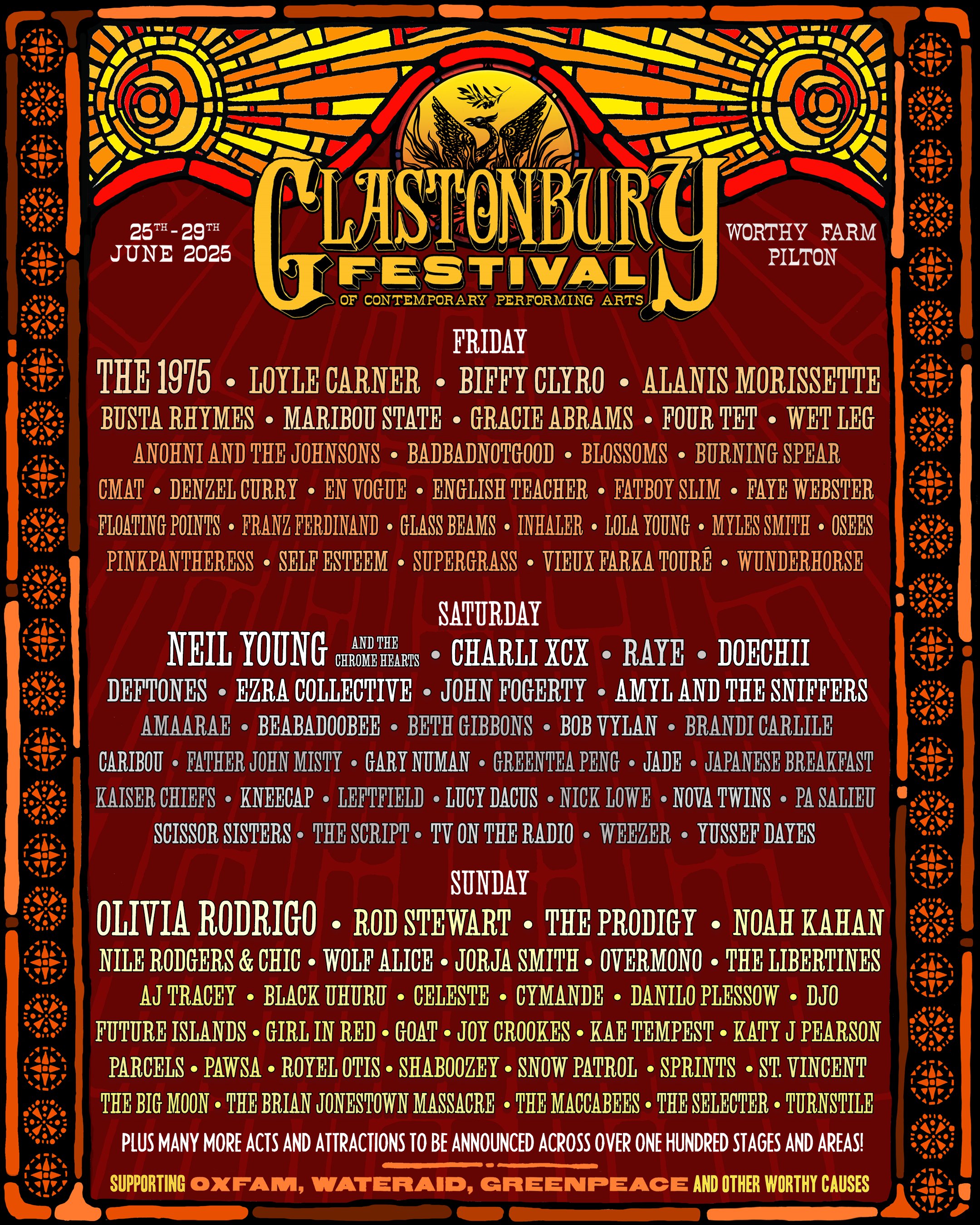 Glastonbury Festival 2025 line-up poster