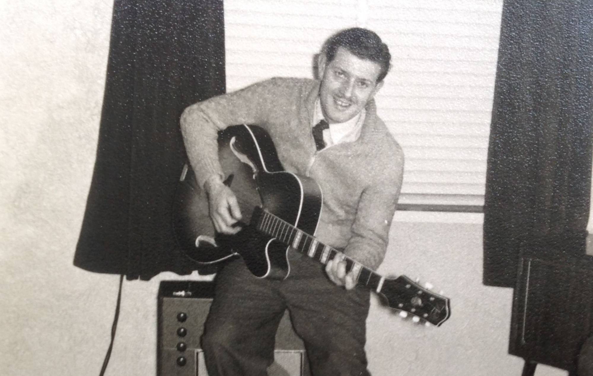 Ken Patten playing his guitar in the room that would become Studio Electrophonique, 1961. Credit: Michele Patten 
