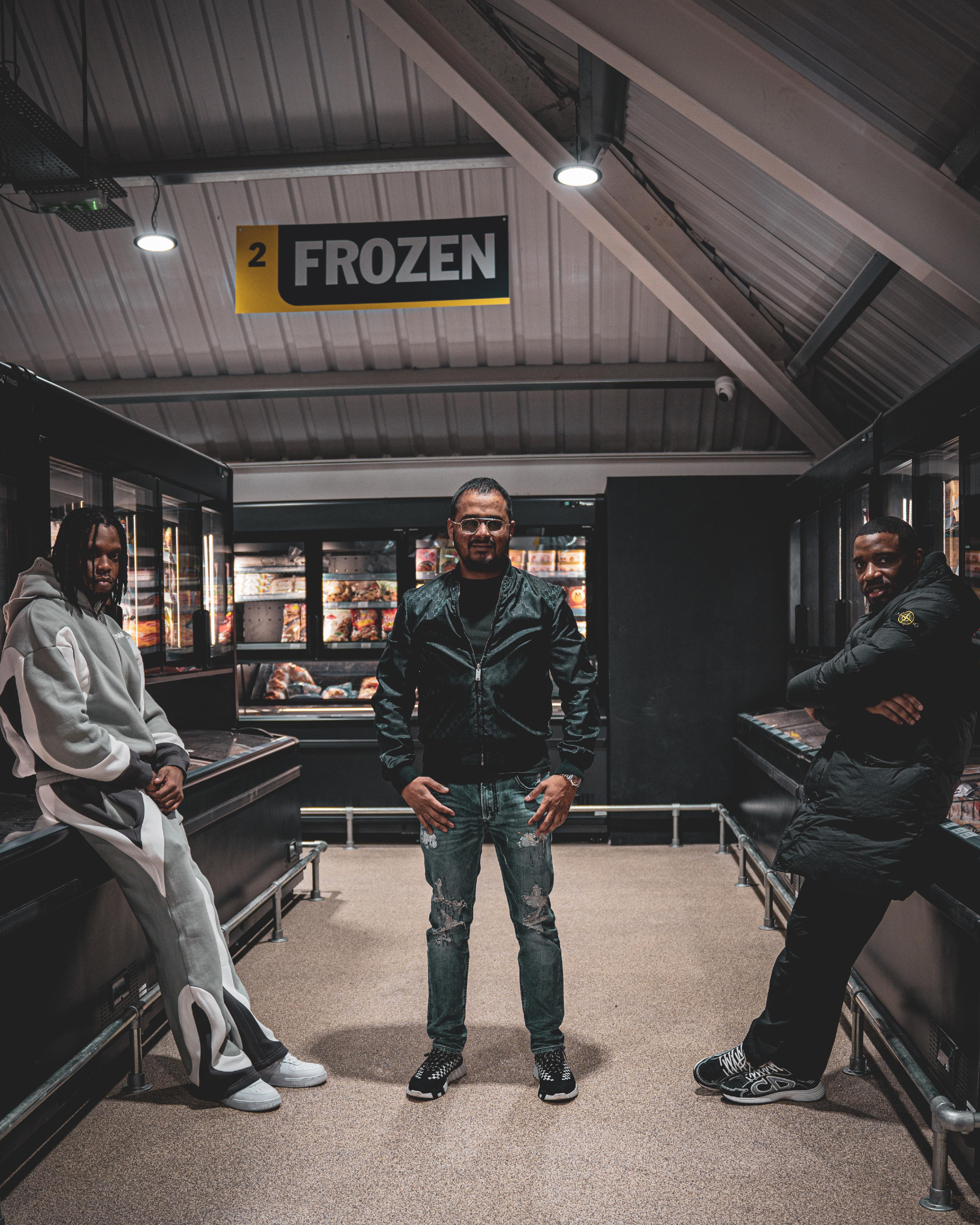 Krept and Konan with business partner Kaysor Ali inside of new supermarket, Saveways. Photo credit: press