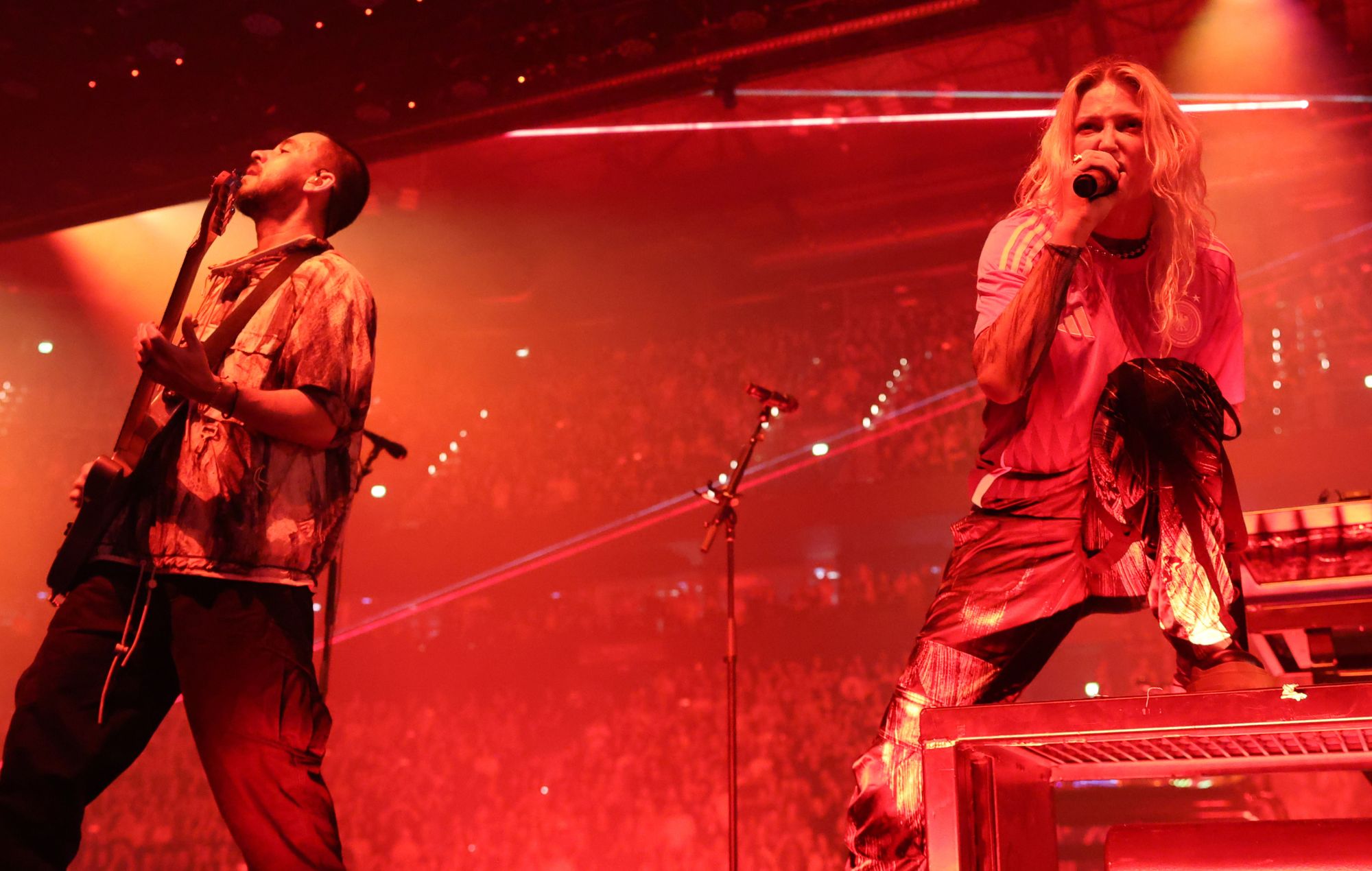 Mike Shinoda and Emily Armstrong of Linkin Park perform live