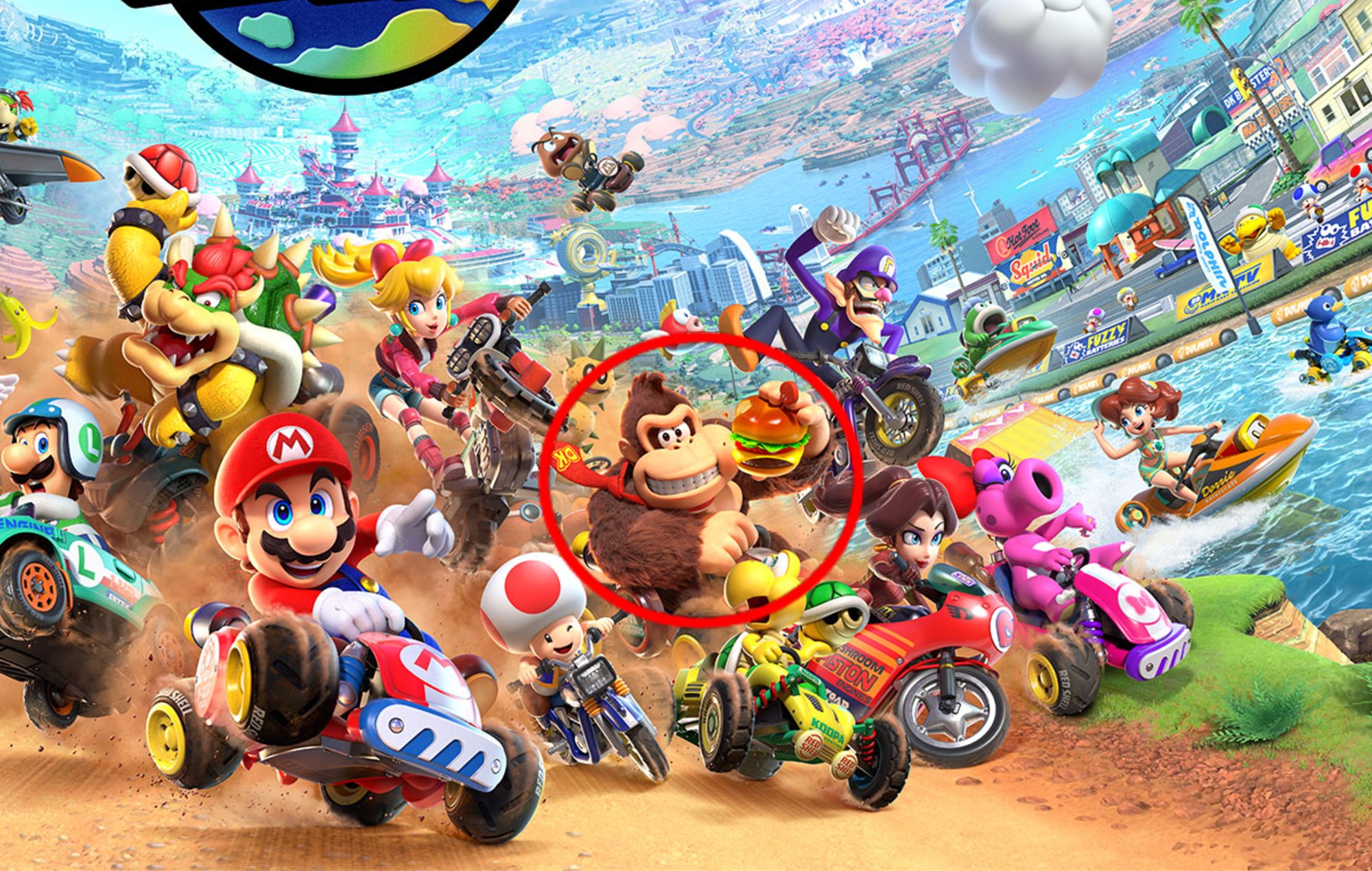 Mario Kart World Characters: Donkey Kong can be seen