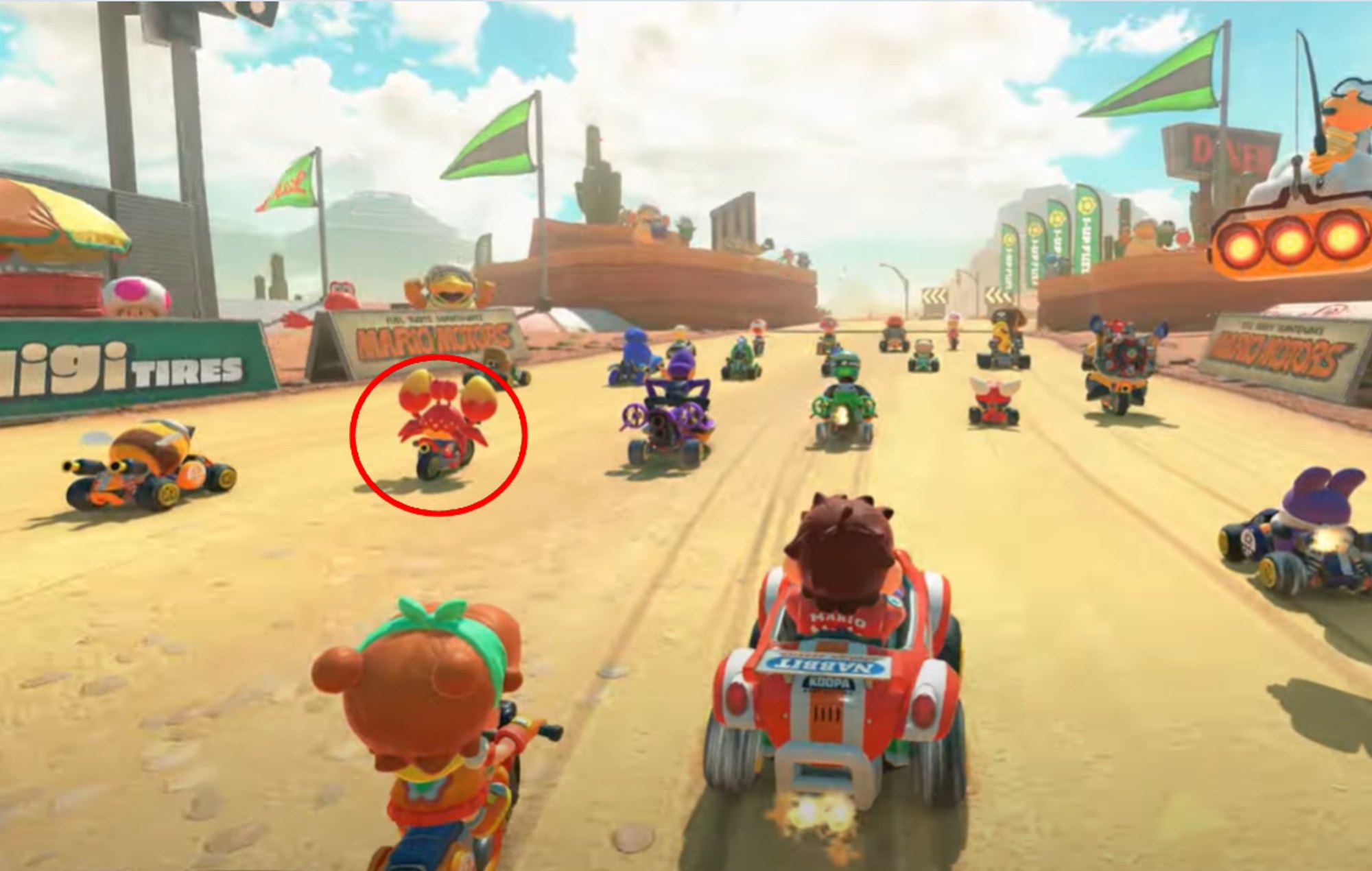 Mario Kart World Characters: Sidestepper can be seen
